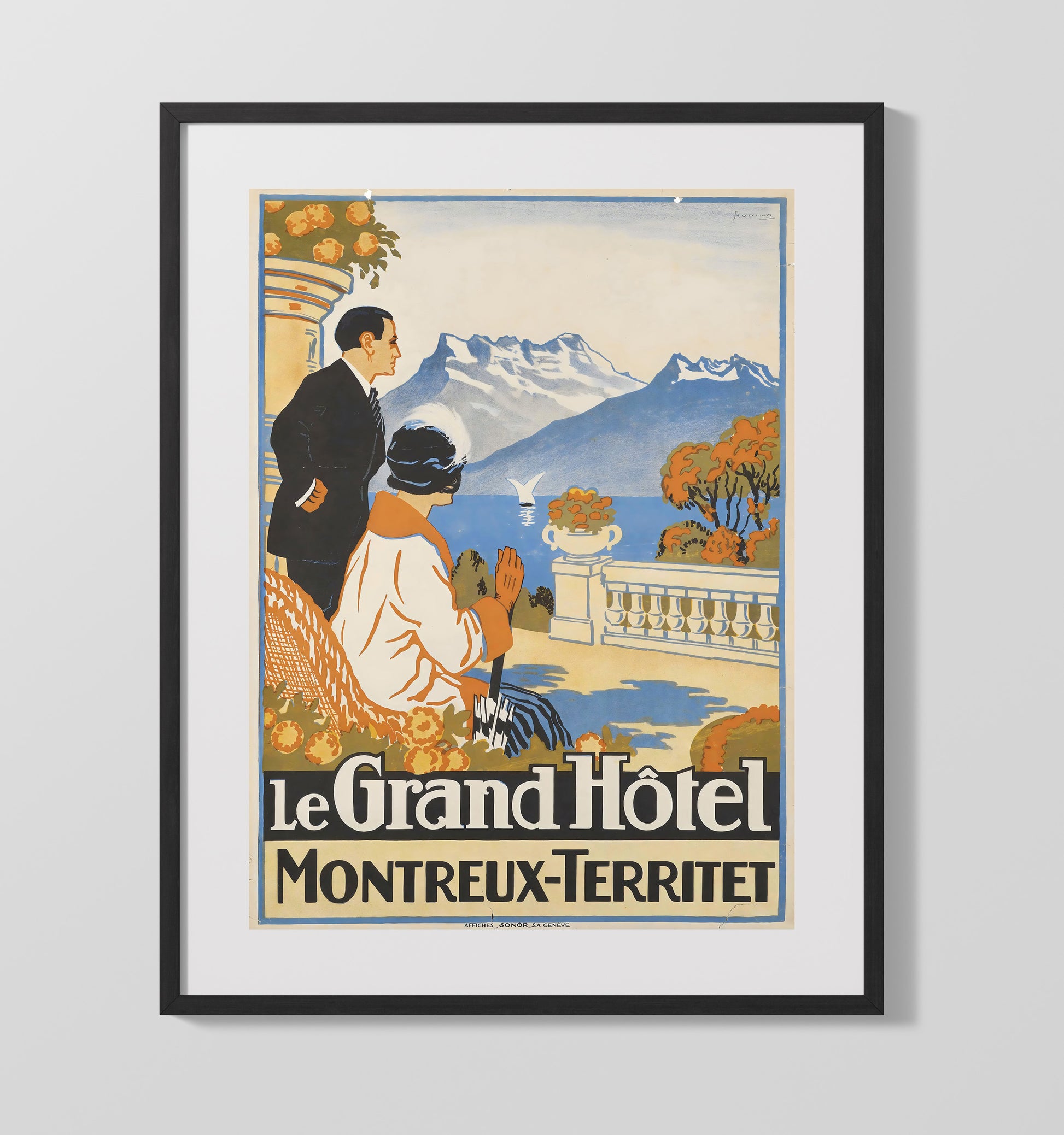 Montreux Grand Hotel Vintage Travel Print 16x20 Gallery Frame travel wall art print