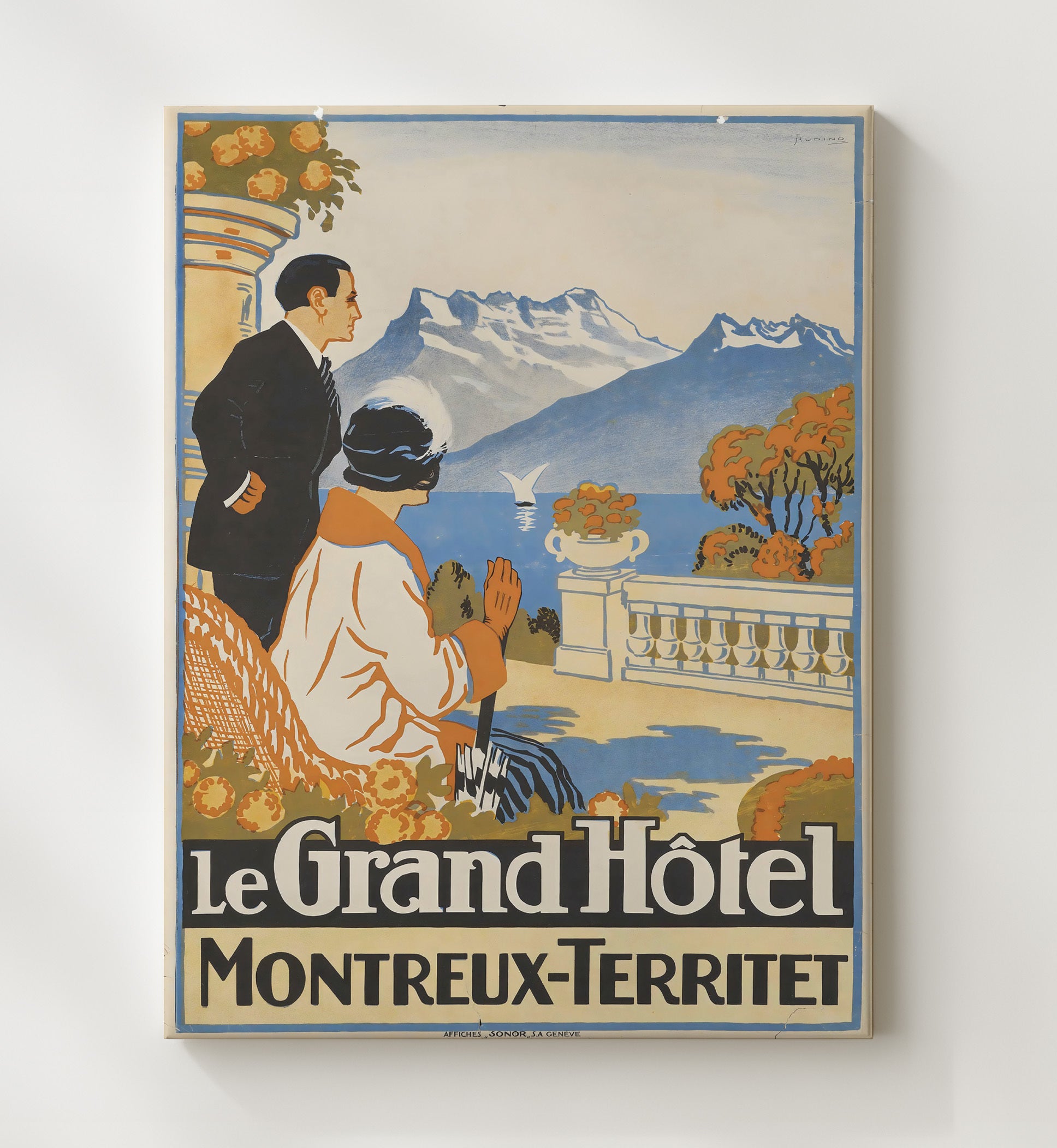 Montreux Grand Hotel Vintage Travel Print 20x24 Canvas travel wall art print