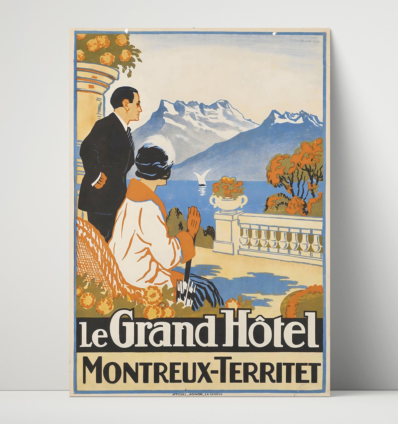 Montreux Grand Hotel Vintage Travel Print 16x20 Unframed Print travel wall art print