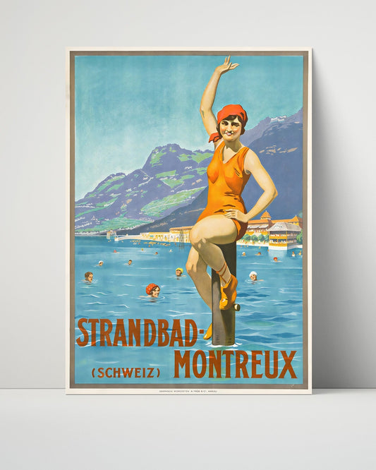 Classic Travel Unframed Poster -  Montreux - Strandbad Swimming