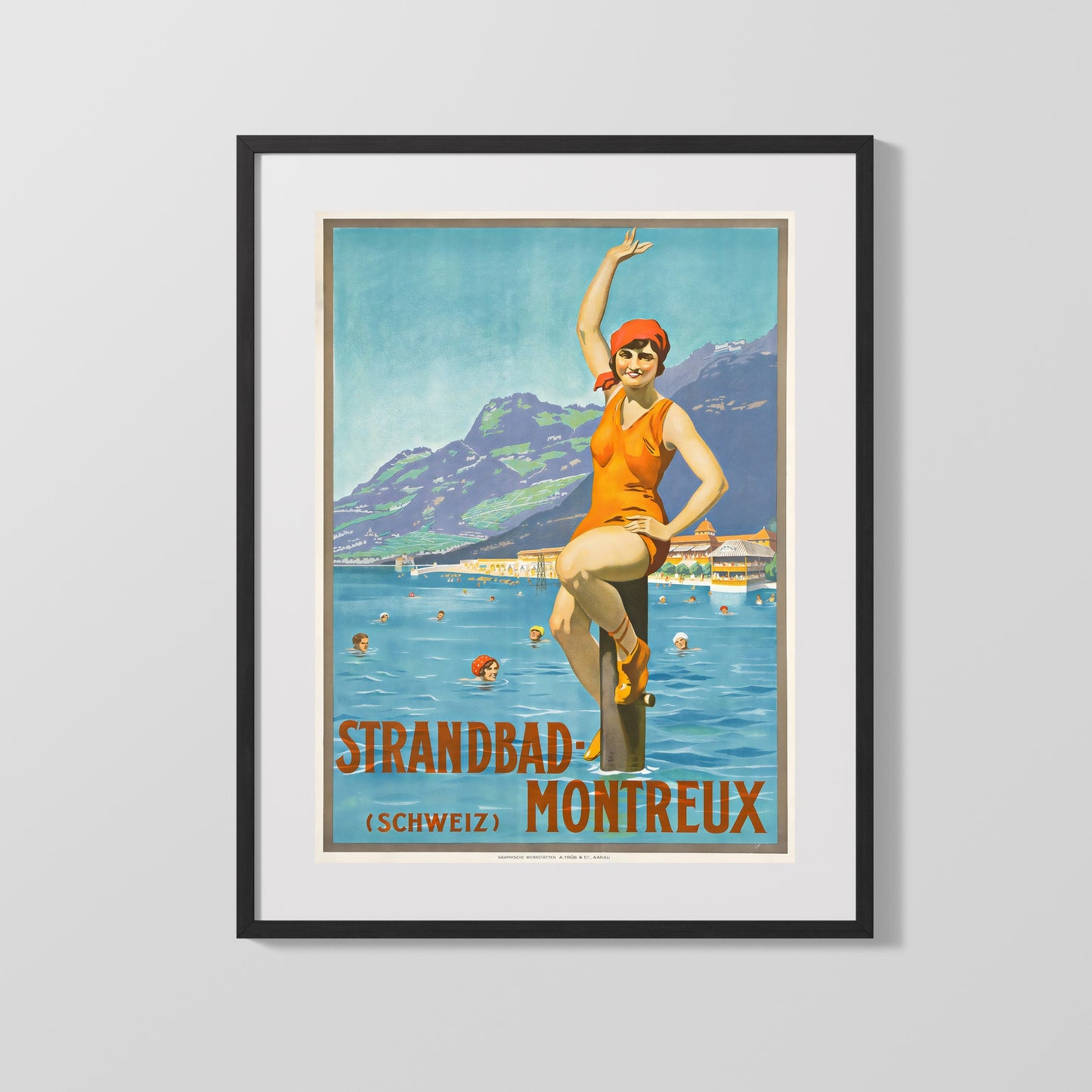 Classic Travel Poster - Montreux - Strandbad Swimming