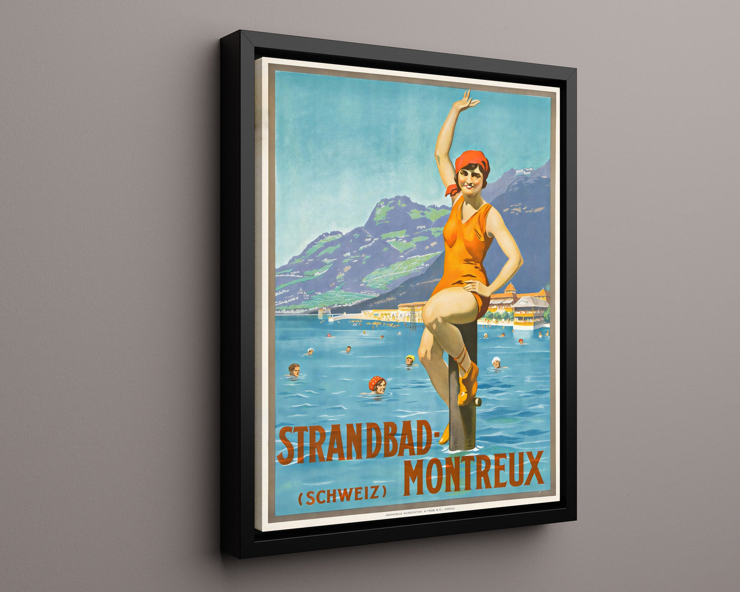 Classic Travel Poster - Montreux - Strandbad Swimming