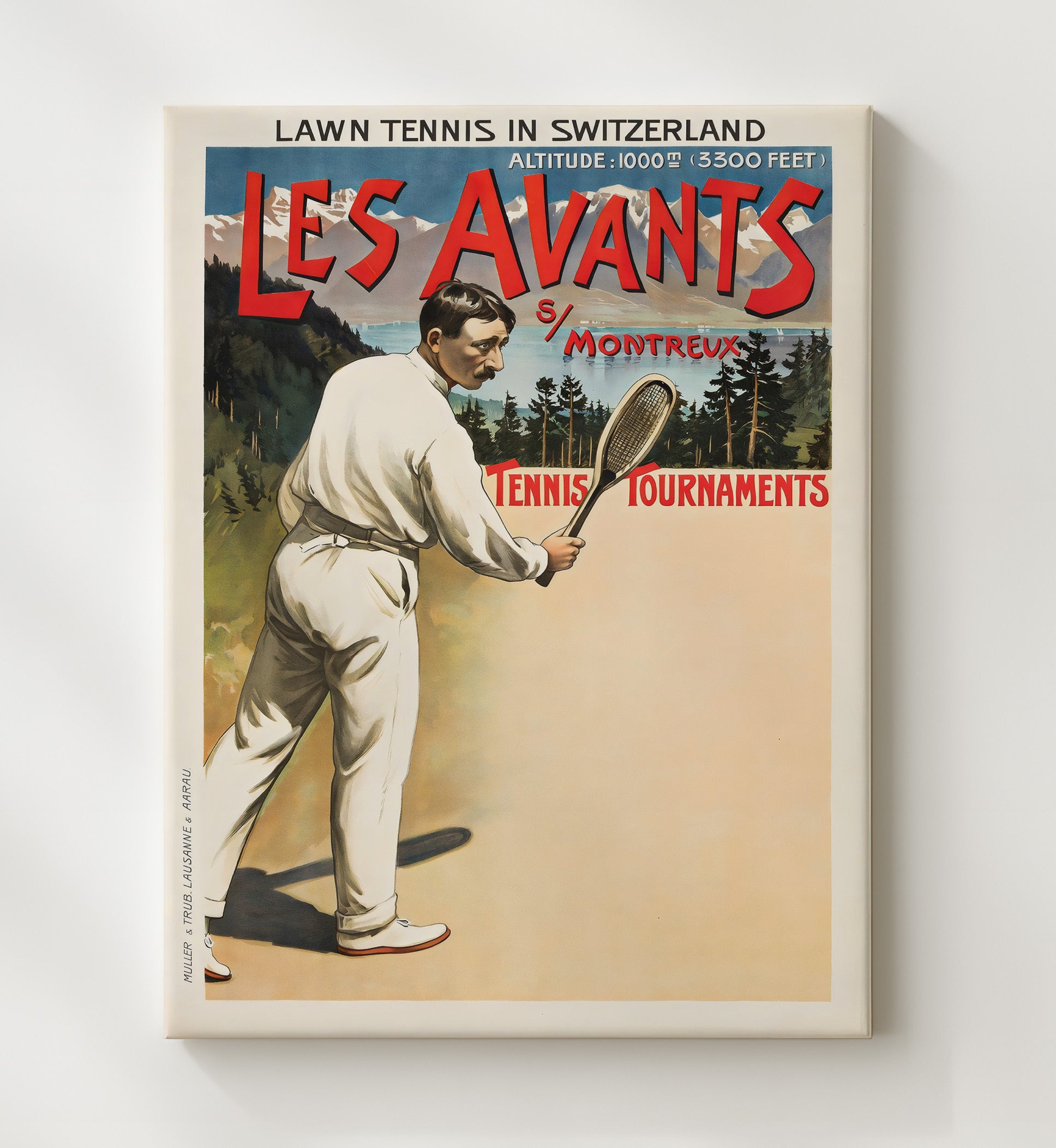 Montreux Tennis Tournaments Vintage Travel Print 20x24 Canvas travel wall art print