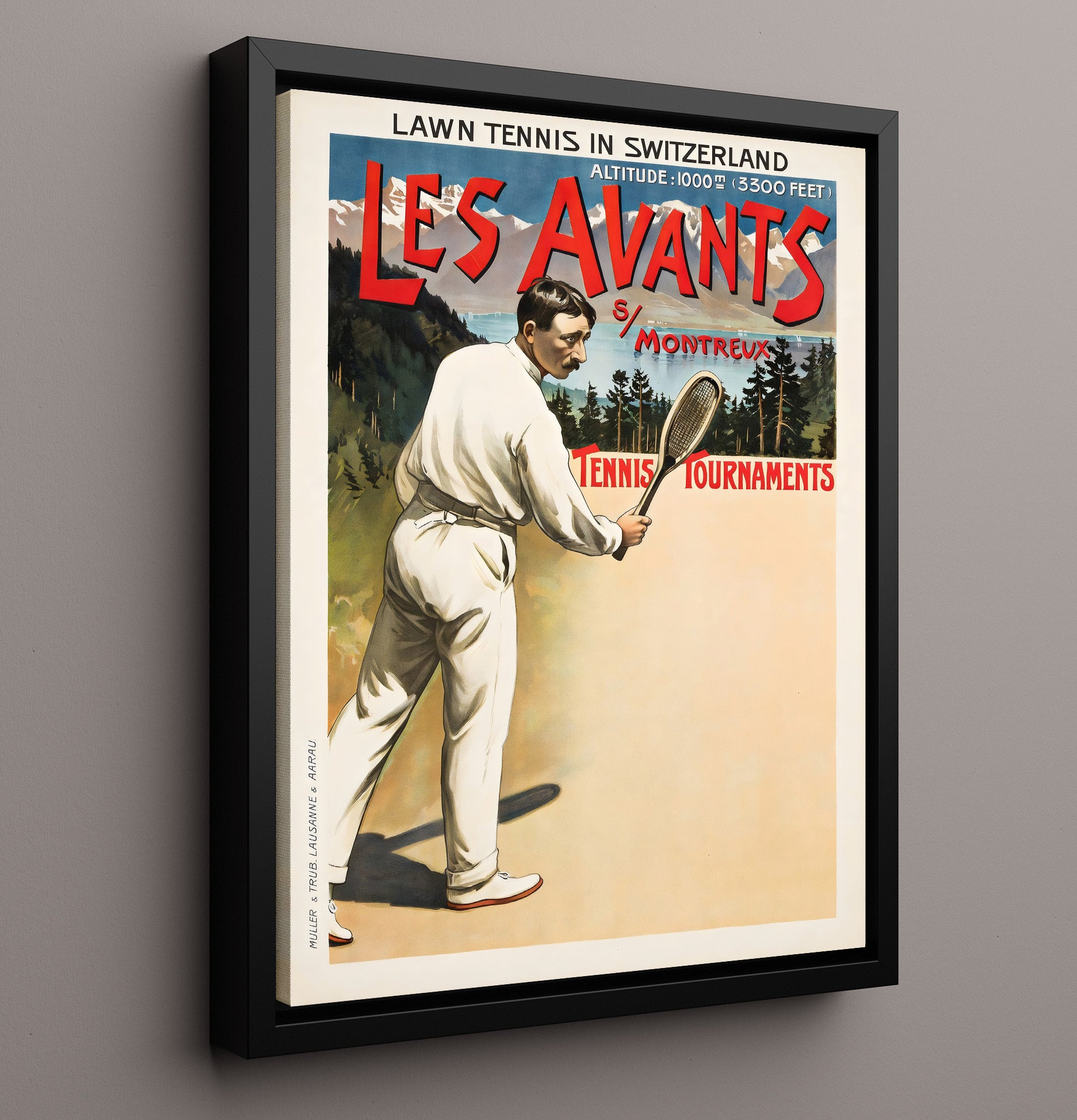 Montreux Tennis Tournaments Vintage Travel Print 16x20 Framed Canvas travel wall art print