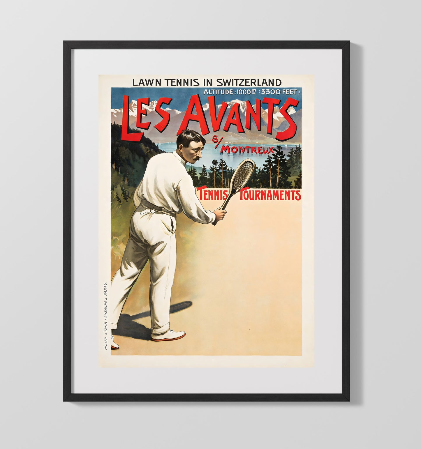Montreux Tennis Tournaments Vintage Travel Print 16x20 Gallery Frame travel wall art print