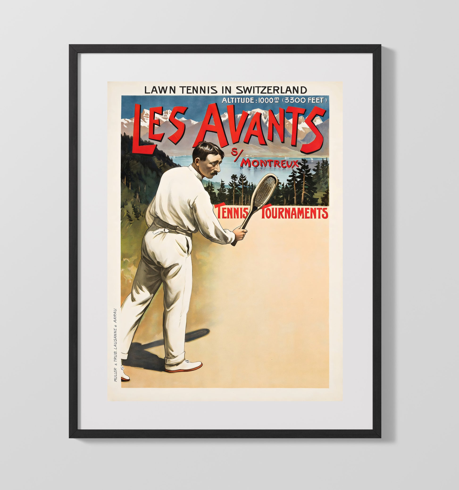Montreux Tennis Tournaments Vintage Travel Print 16x20 Gallery Frame travel wall art print