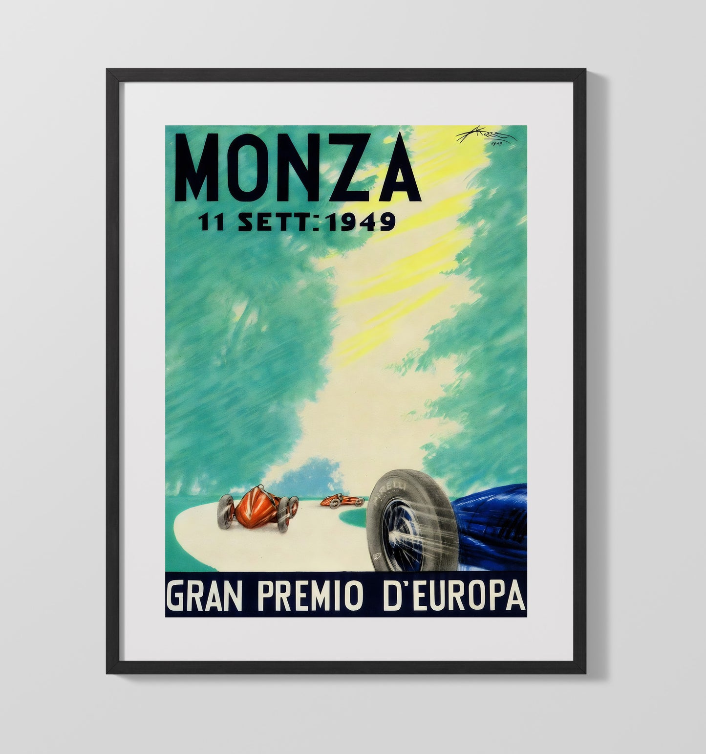 Monza Gran Premio dEuropa 1949 Vintage Travel Print 16x20 Gallery Frame travel wall art print