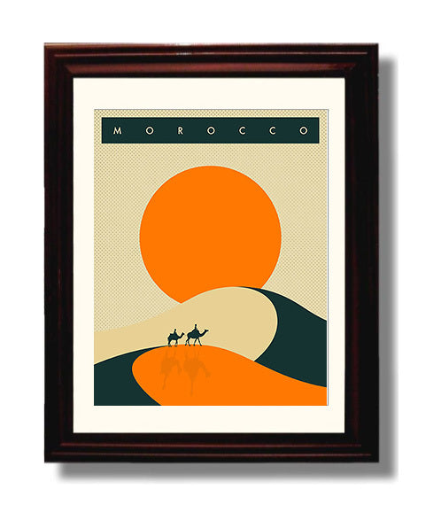 Morocco Desert Sunset Vintage Travel Print 8x10 Beveled Frame travel wall art print