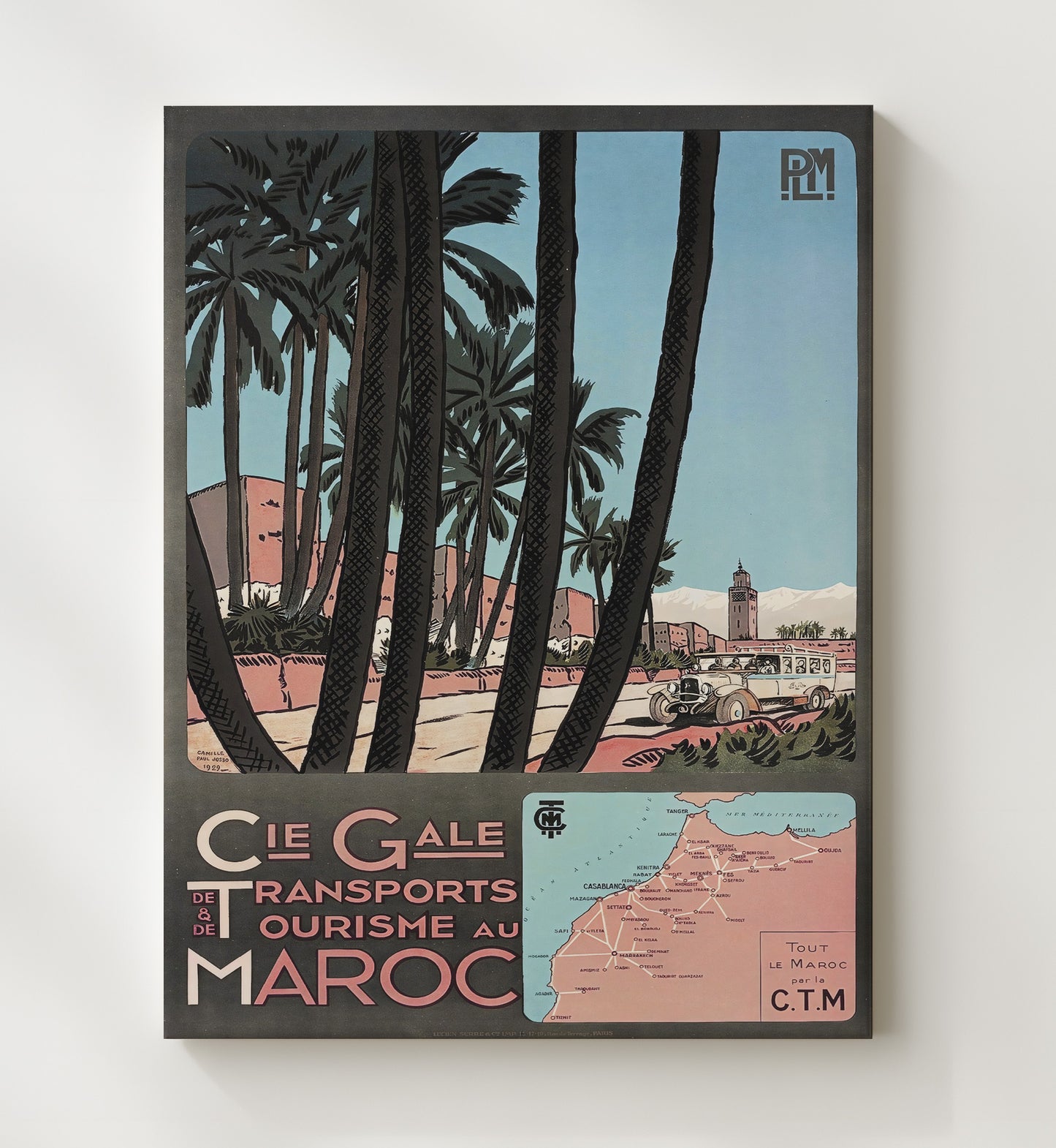 Morocco Marrakech Vintage Travel Print 20x24 Canvas travel wall art print
