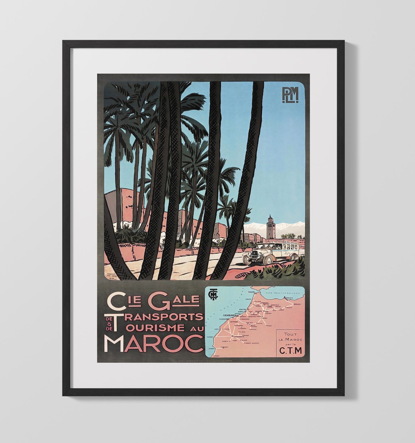 Morocco Marrakech Vintage Travel Print 16x20 Gallery Frame travel wall art print