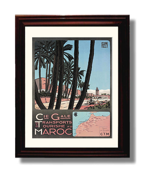 Morocco Marrakech Vintage Travel Print 8x10 Beveled Frame travel wall art print
