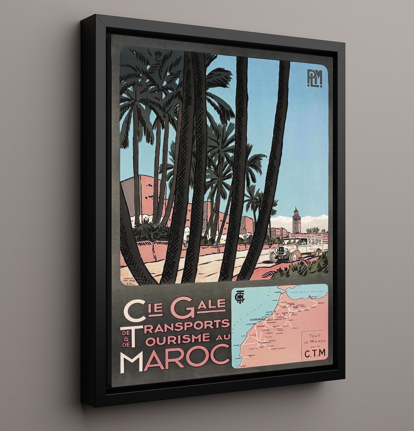 Morocco Marrakech Vintage Travel Print 16x20 Framed Canvas travel wall art print