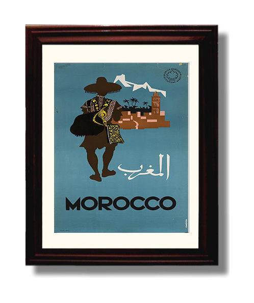 Morocco Merchant Vintage Travel Print 8x10 Beveled Frame travel wall art print