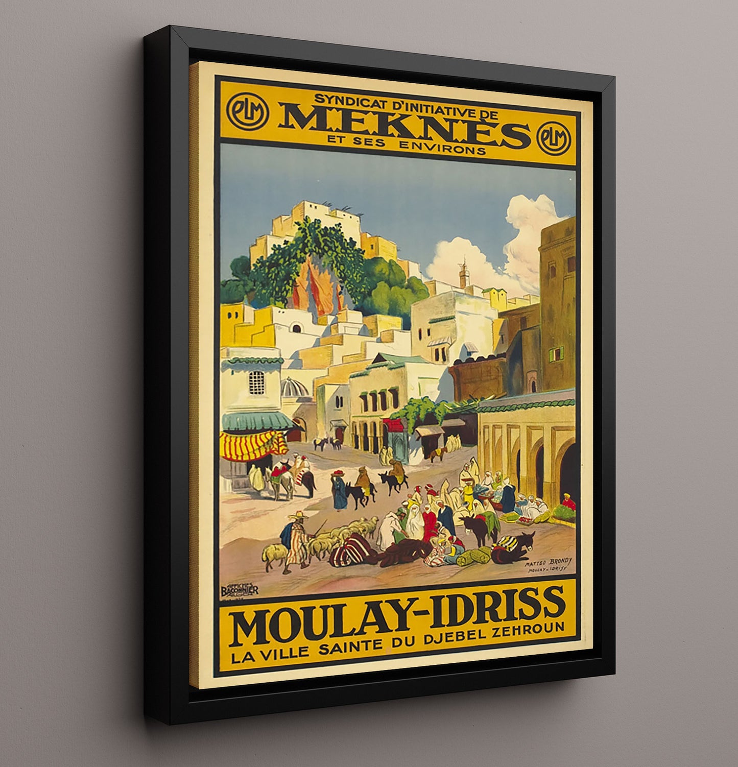 Morocco Moulay Idriss Vintage Travel Print 16x20 Framed Canvas travel wall art print