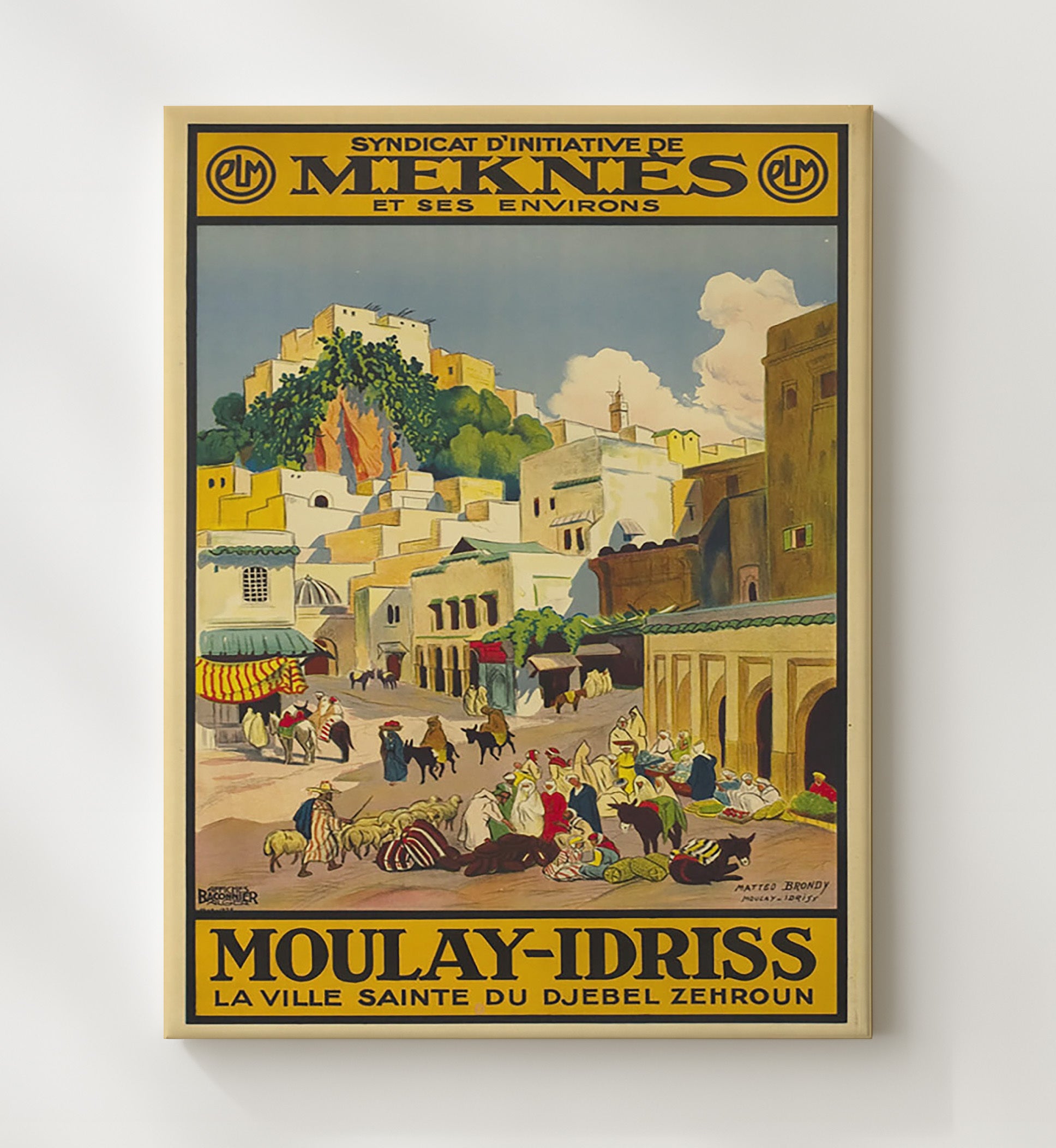 Morocco Moulay Idriss Vintage Travel Print 20x24 Canvas travel wall art print