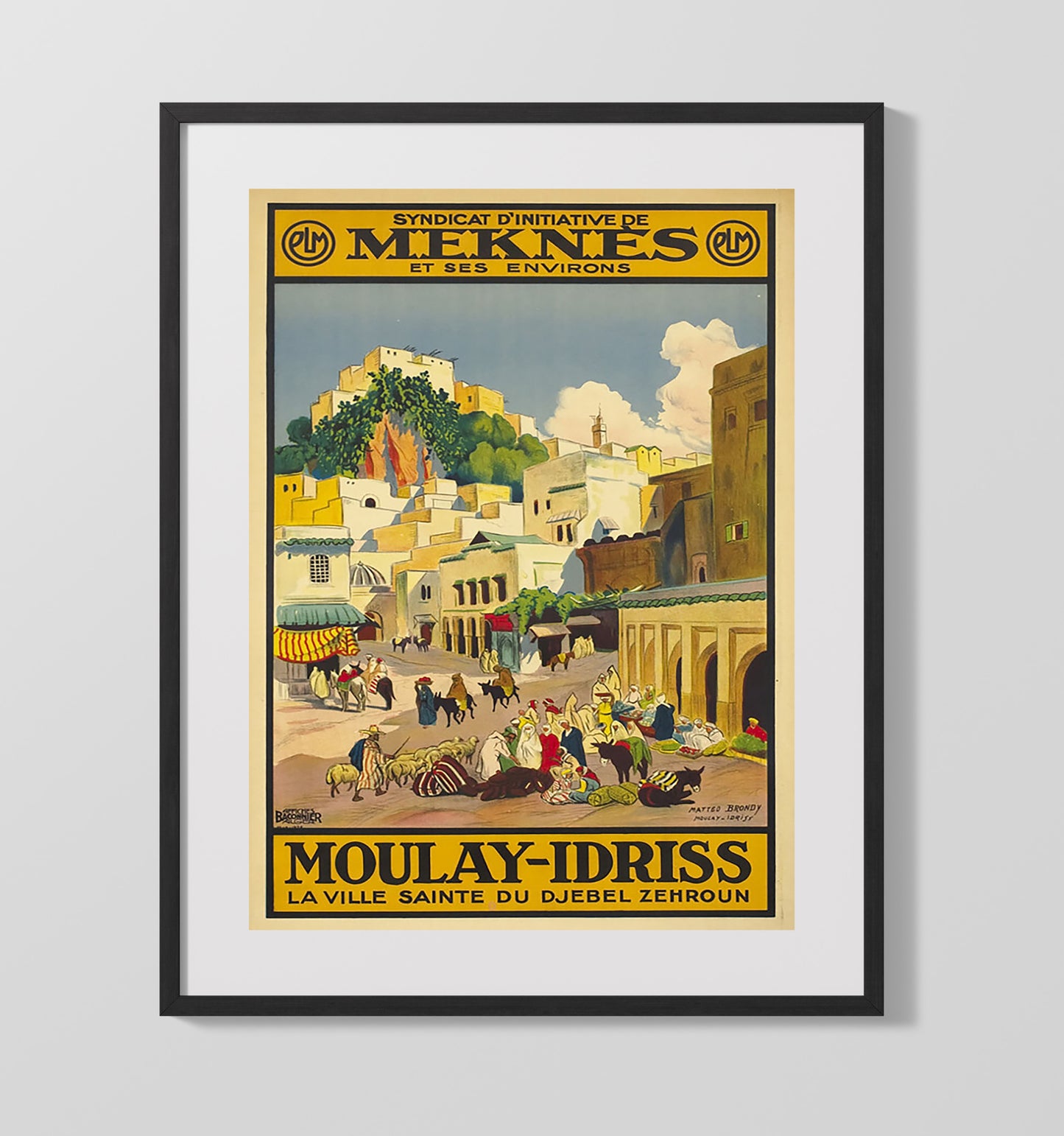 Morocco Moulay Idriss Vintage Travel Print 16x20 Gallery Frame travel wall art print