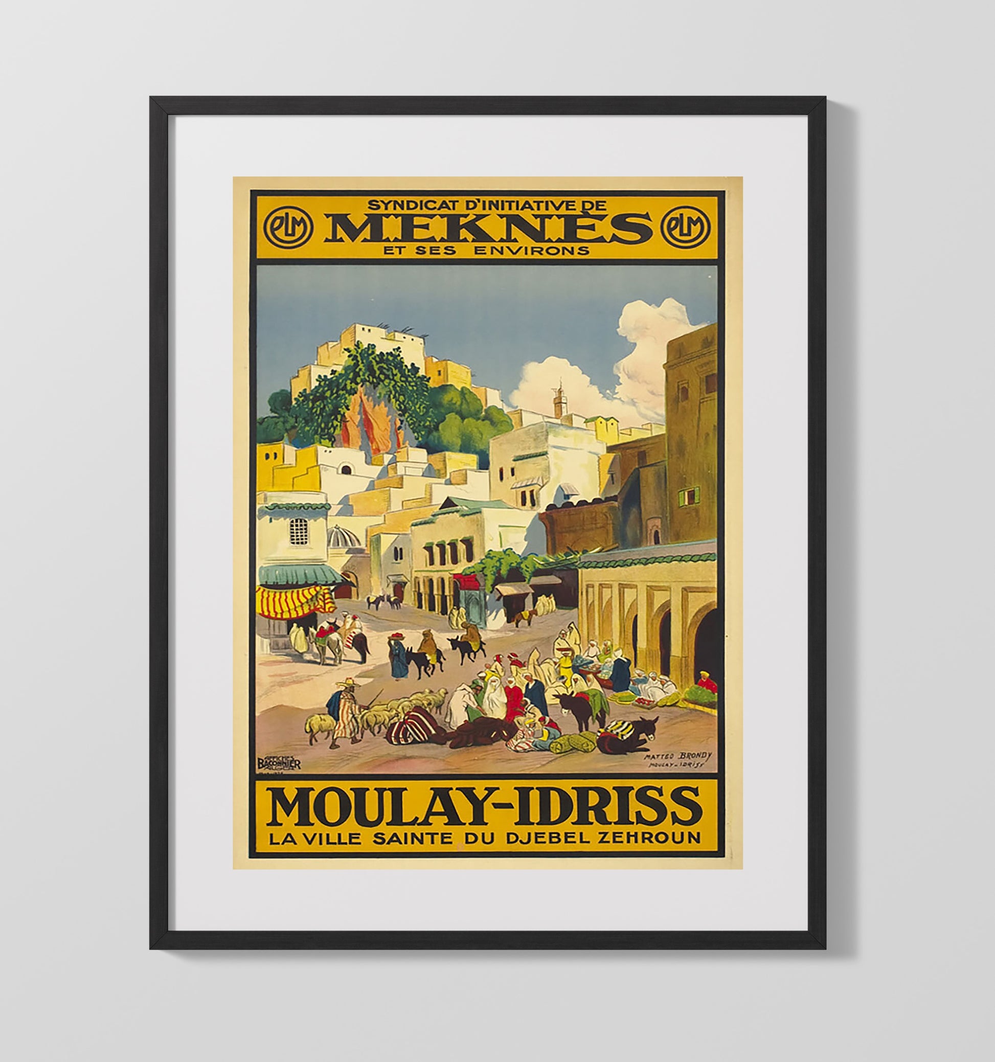 Morocco Moulay Idriss Vintage Travel Print 16x20 Gallery Frame travel wall art print