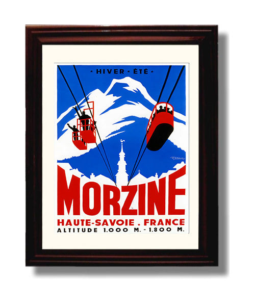Morzine France Vintage Travel Print 8x10 Beveled Frame travel wall art print