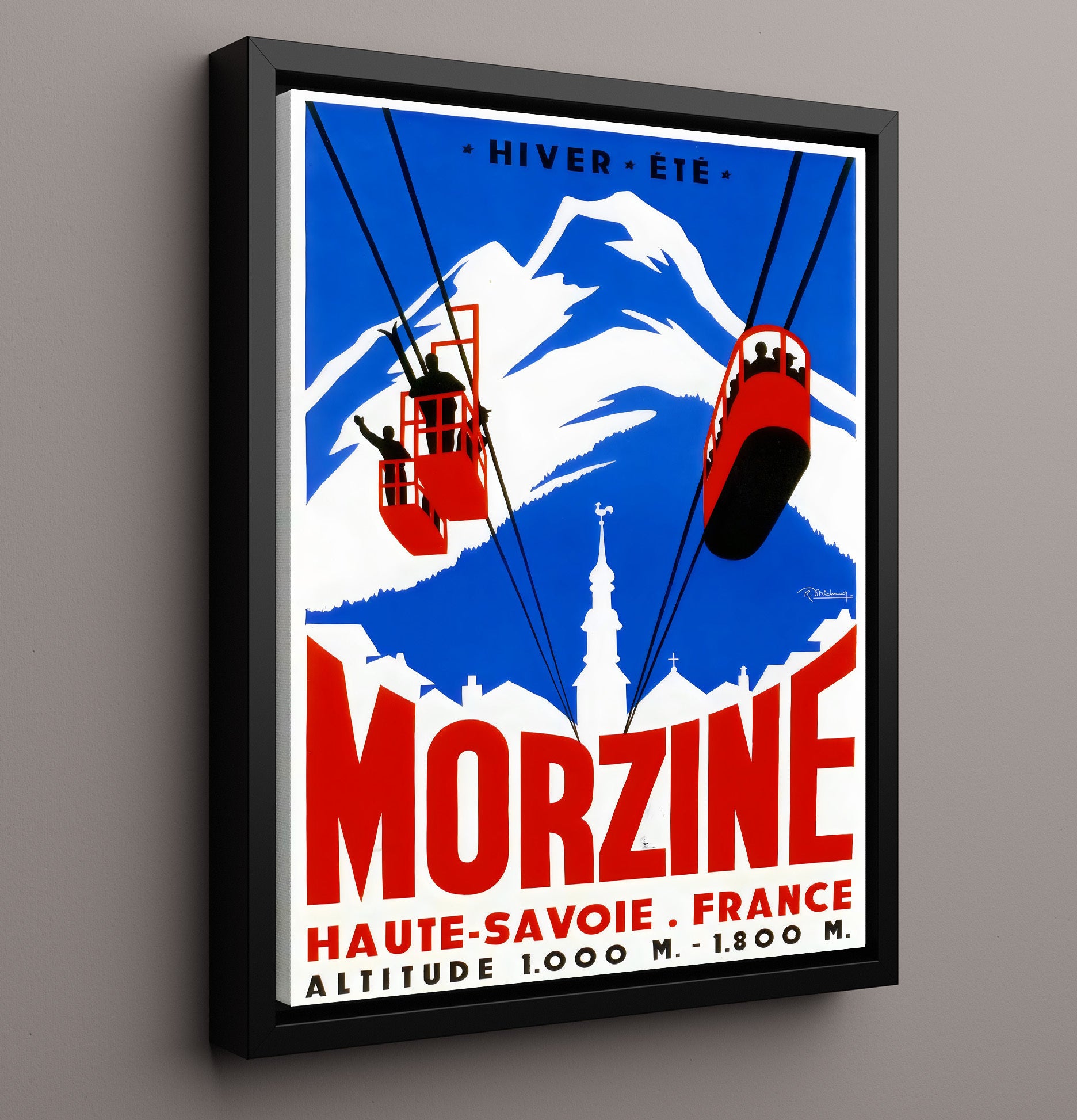 Morzine France Vintage Travel Print 16x20 Framed Canvas travel wall art print