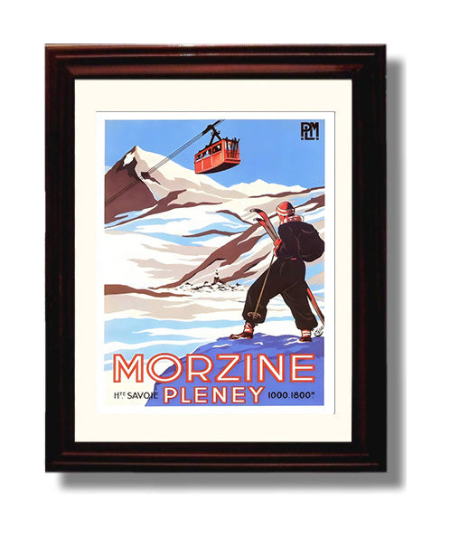 Morzine Pleney Haute Savoie Vintage Travel Print 8x10 Beveled Frame travel wall art print