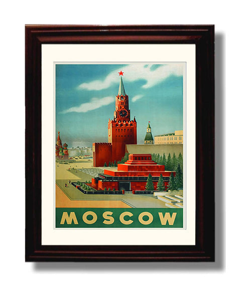 Moscow Kremlin Red Square Vintage Travel Print 8x10 Beveled Frame travel wall art print