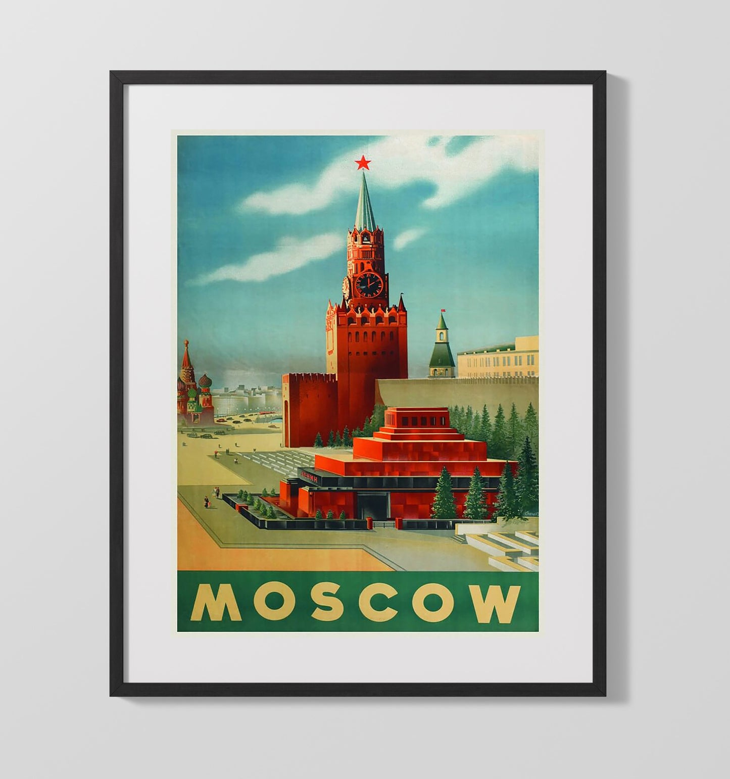 Moscow Kremlin Red Square Vintage Travel Print 16x20 Gallery Frame travel wall art print