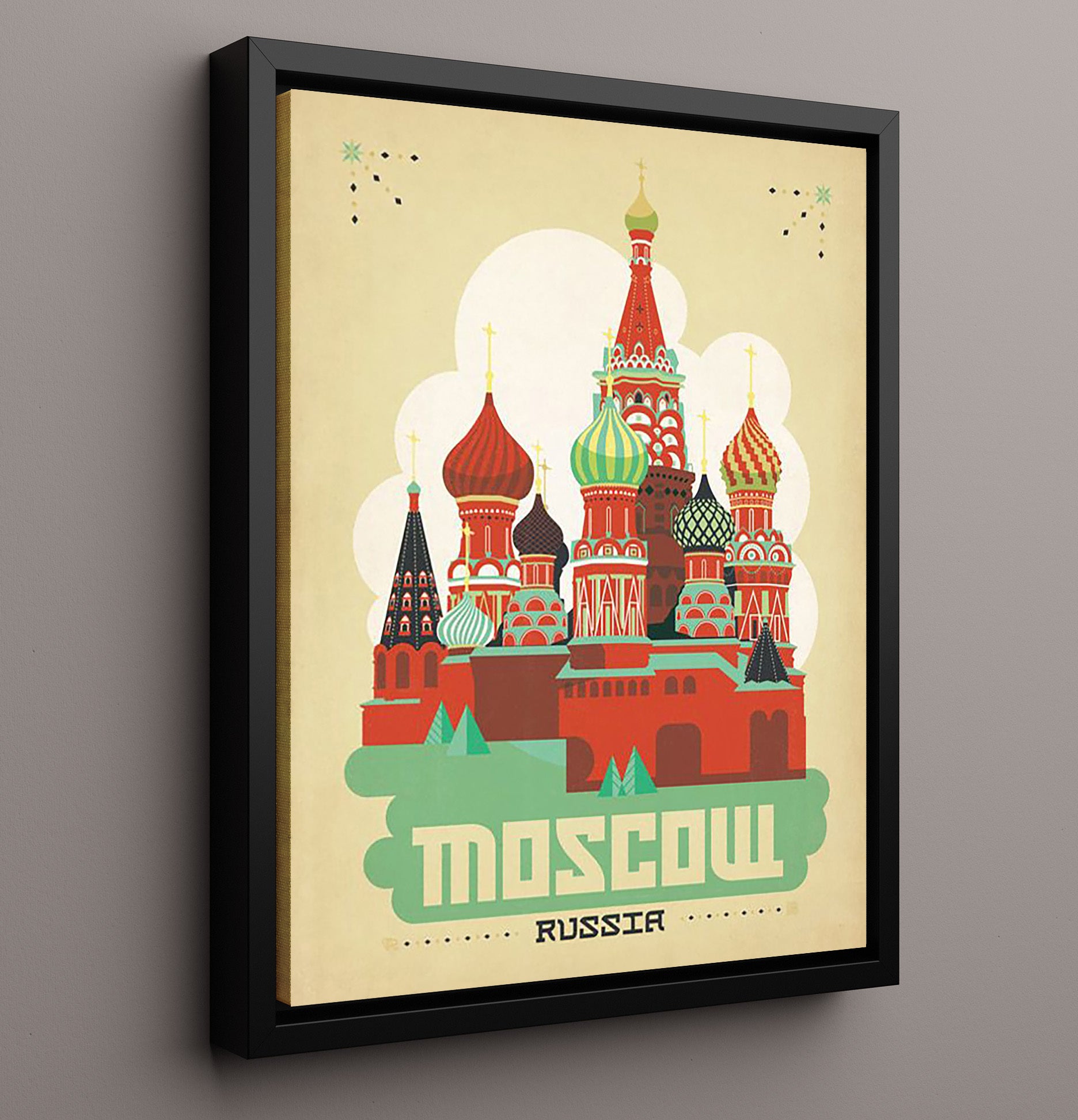 Moscow Russia Vintage Travel Print 16x20 Framed Canvas travel wall art print