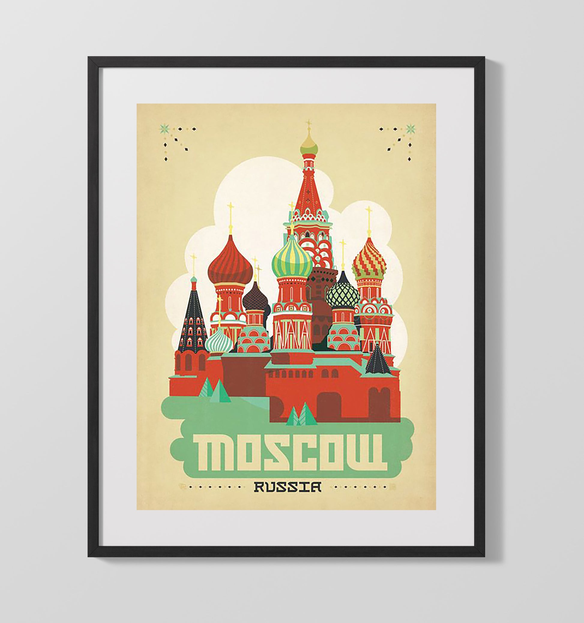 Moscow Russia Vintage Travel Print 16x20 Gallery Frame travel wall art print