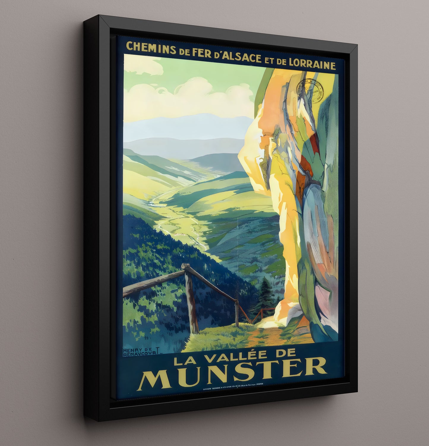Munster Valley Alsace Lorraine Vintage Travel Print 16x20 Framed Canvas travel wall art print