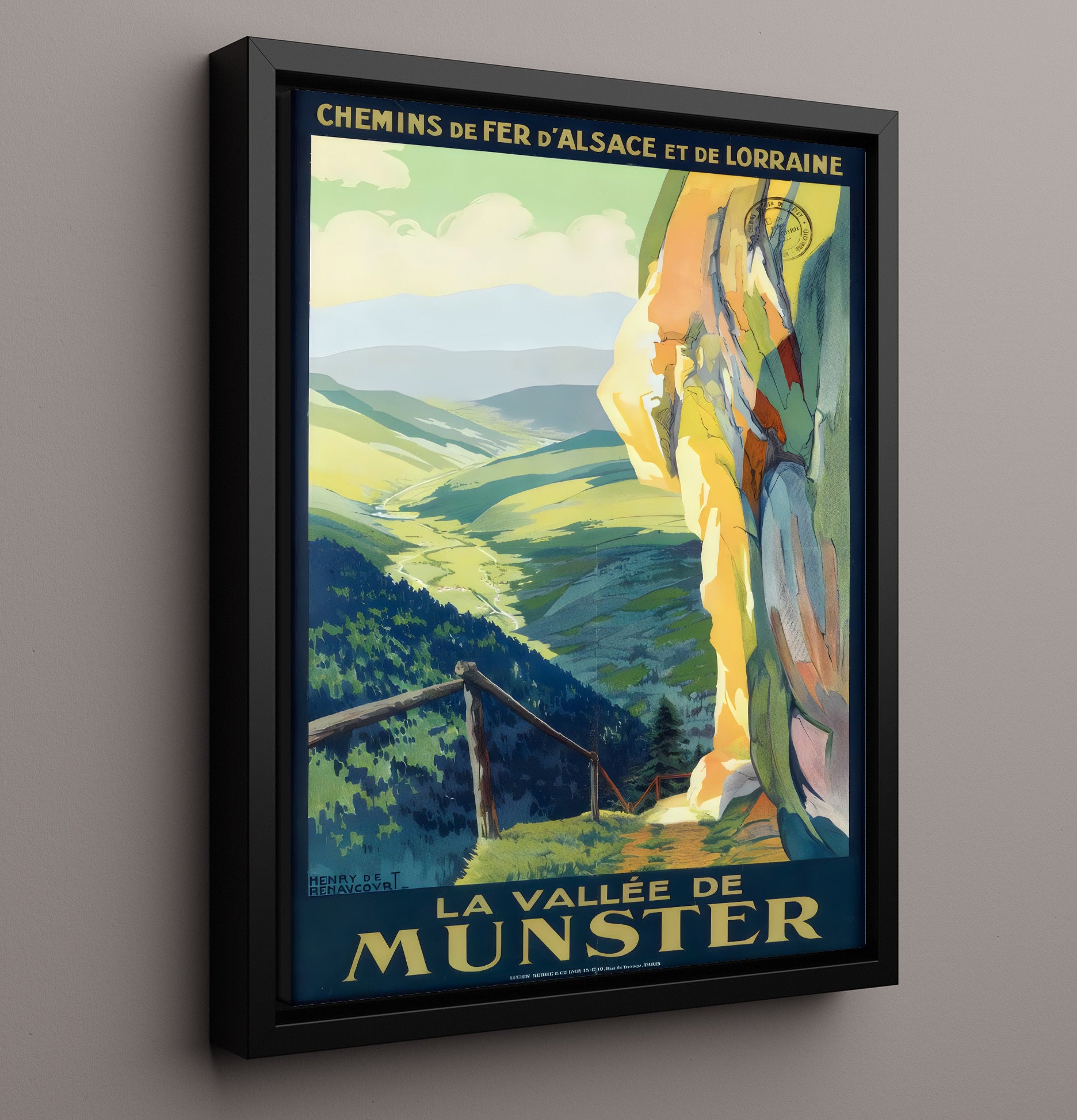 Munster Valley Alsace Lorraine Vintage Travel Print 16x20 Framed Canvas travel wall art print