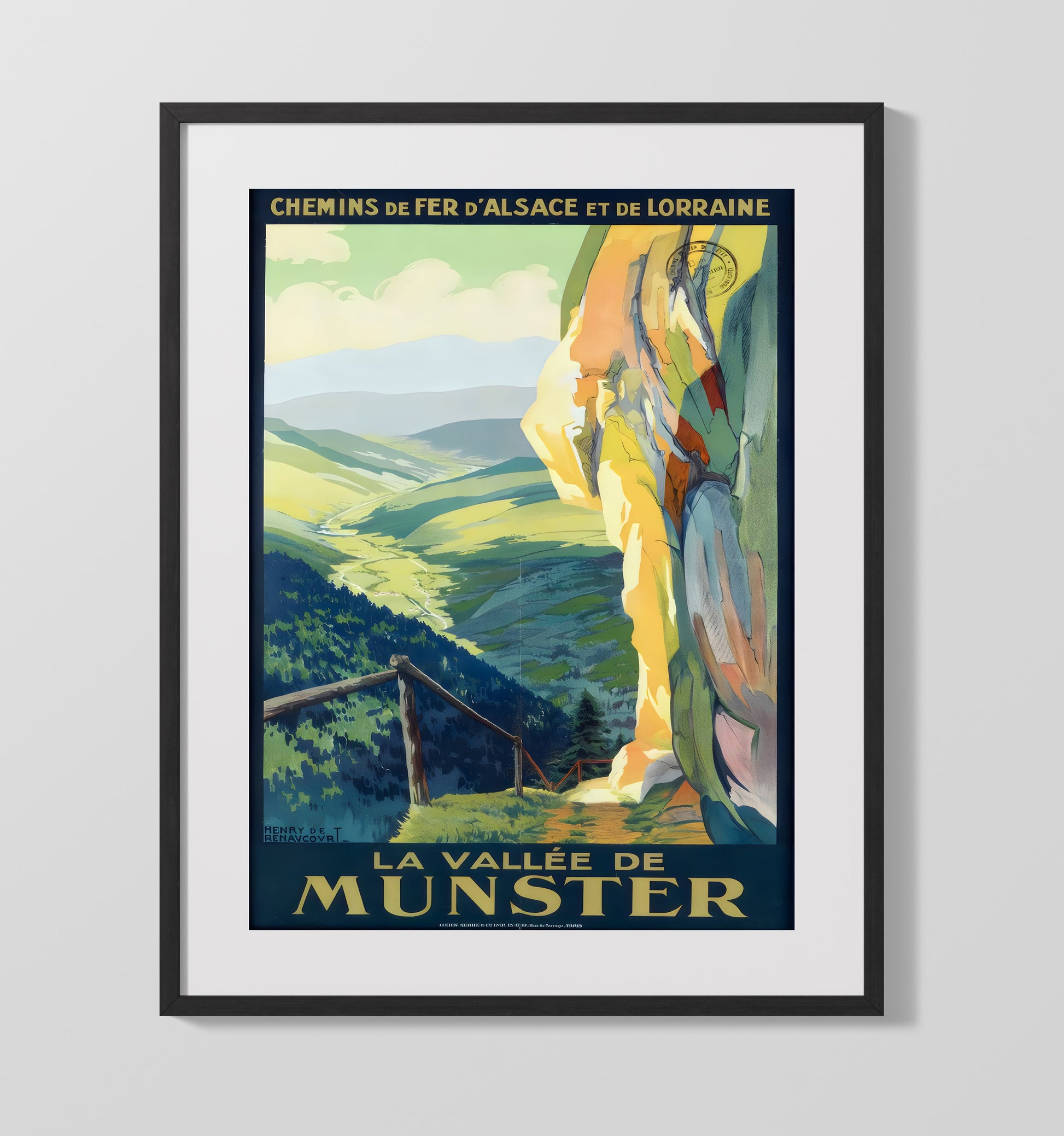 Munster Valley Alsace Lorraine Vintage Travel Print 16x20 Gallery Frame travel wall art print