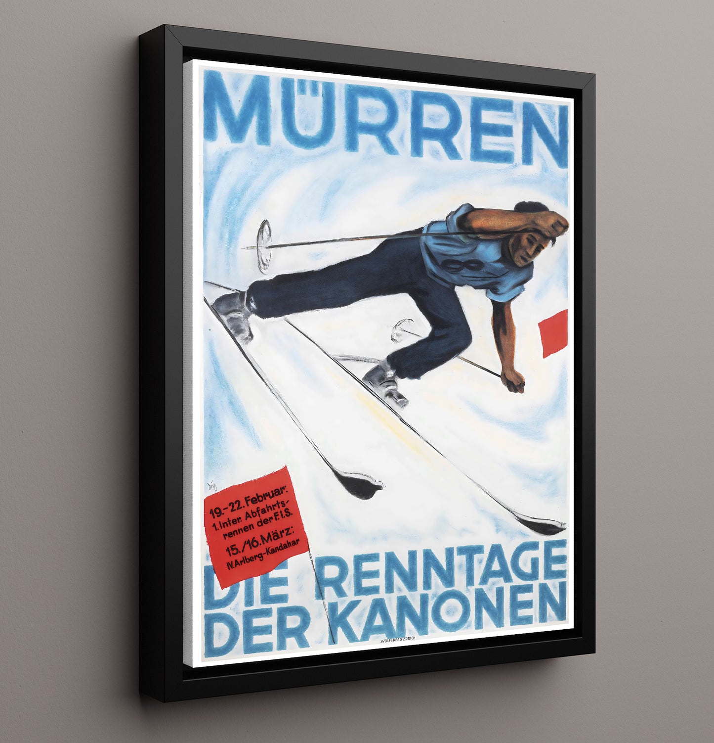 Murren Ski Vintage Travel Print 16x20 Framed Canvas travel wall art print