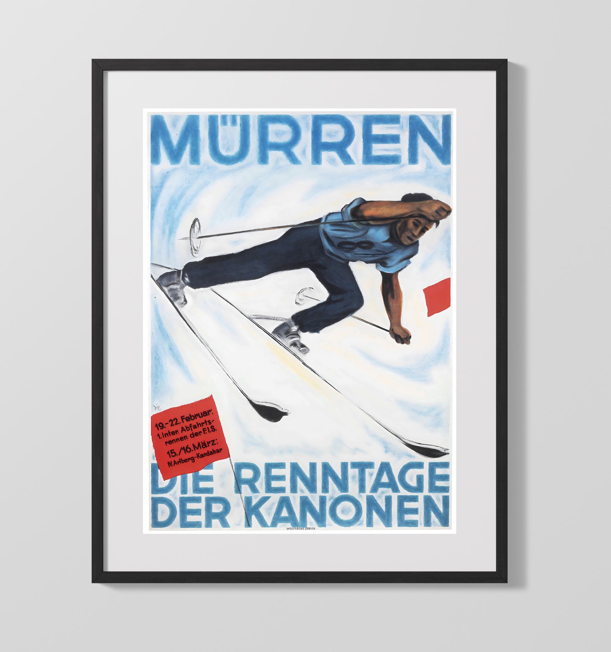 Murren Ski Vintage Travel Print 16x20 Gallery Frame travel wall art print