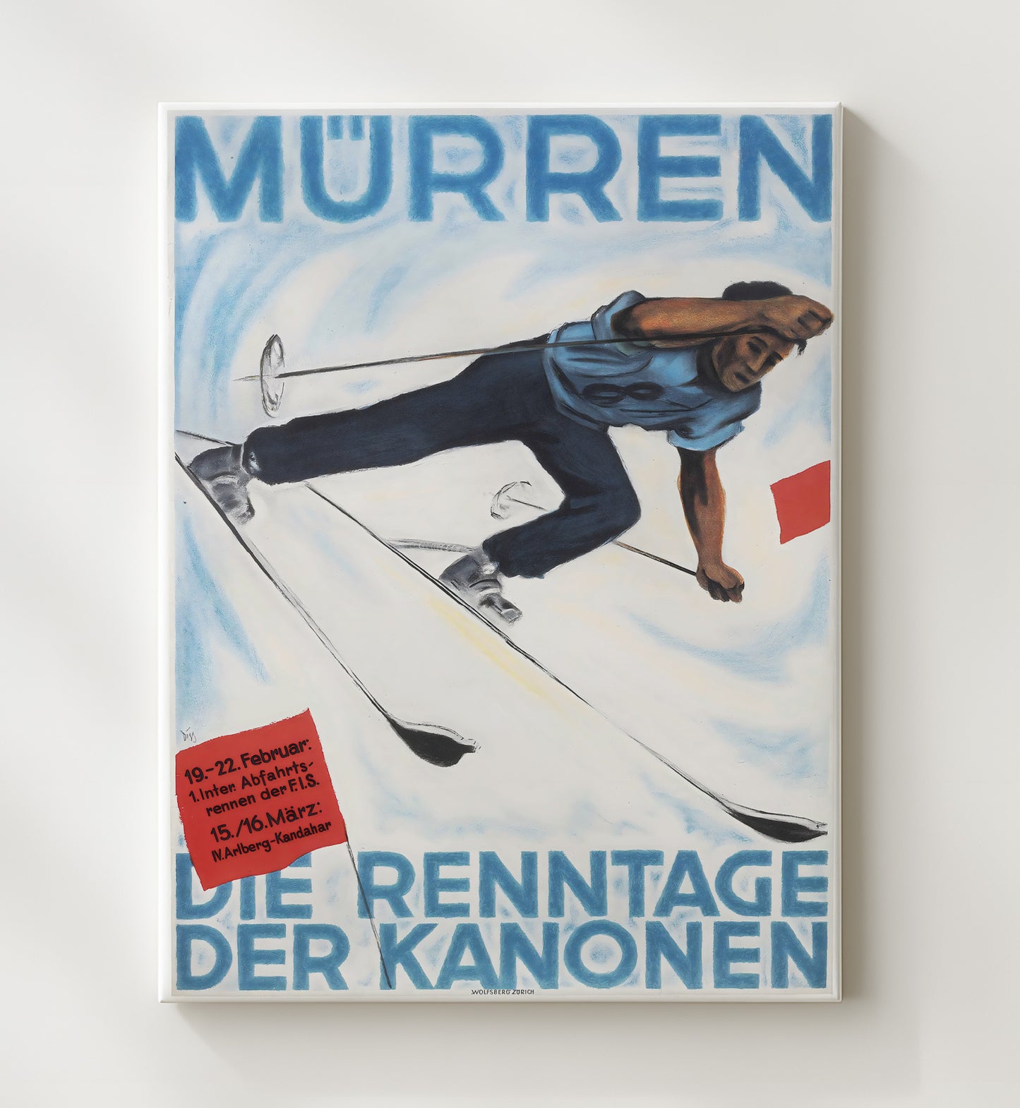 Murren Ski Vintage Travel Print 20x24 Canvas travel wall art print