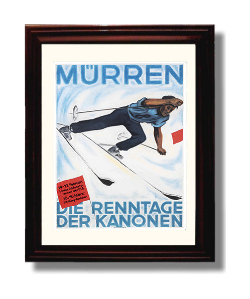 Murren Ski Vintage Travel Print 8x10 Beveled Frame travel wall art print