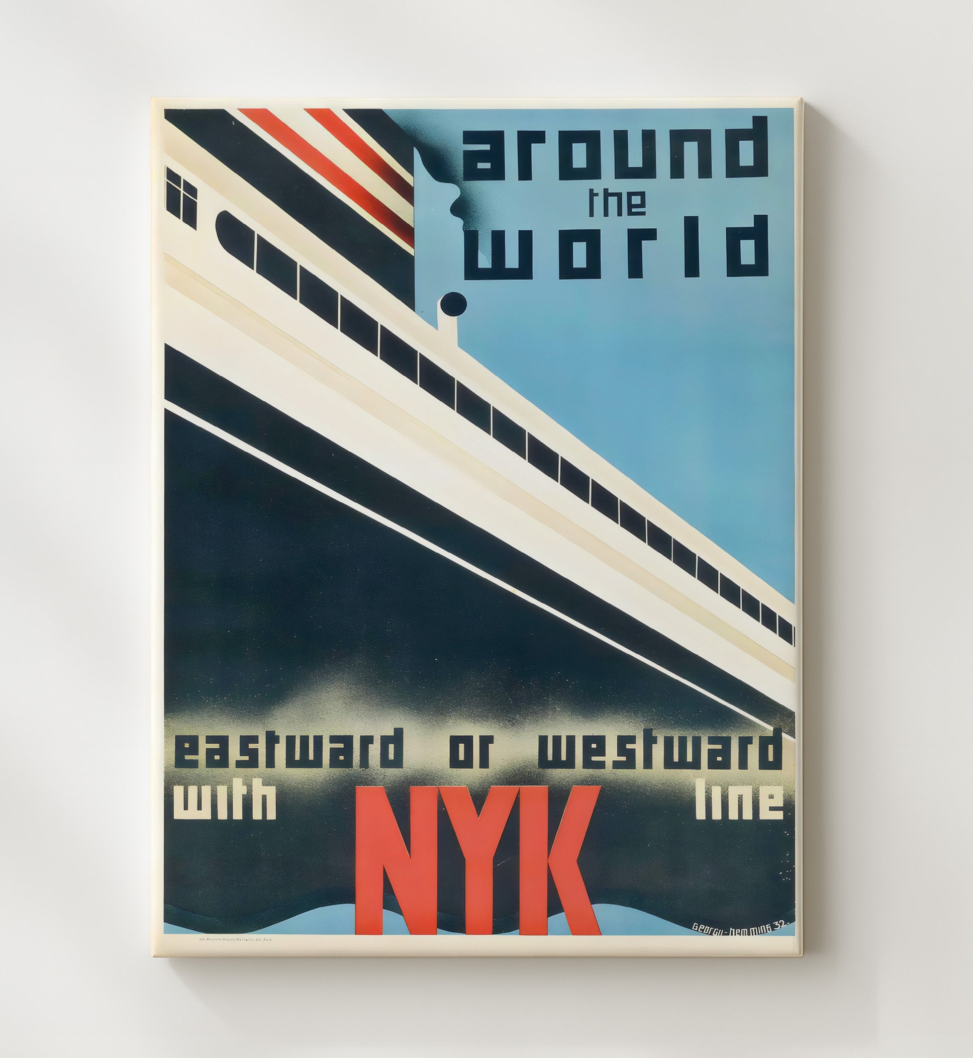NYK Around the World Cruise Vintage Travel Print 20x24 Canvas travel wall art print