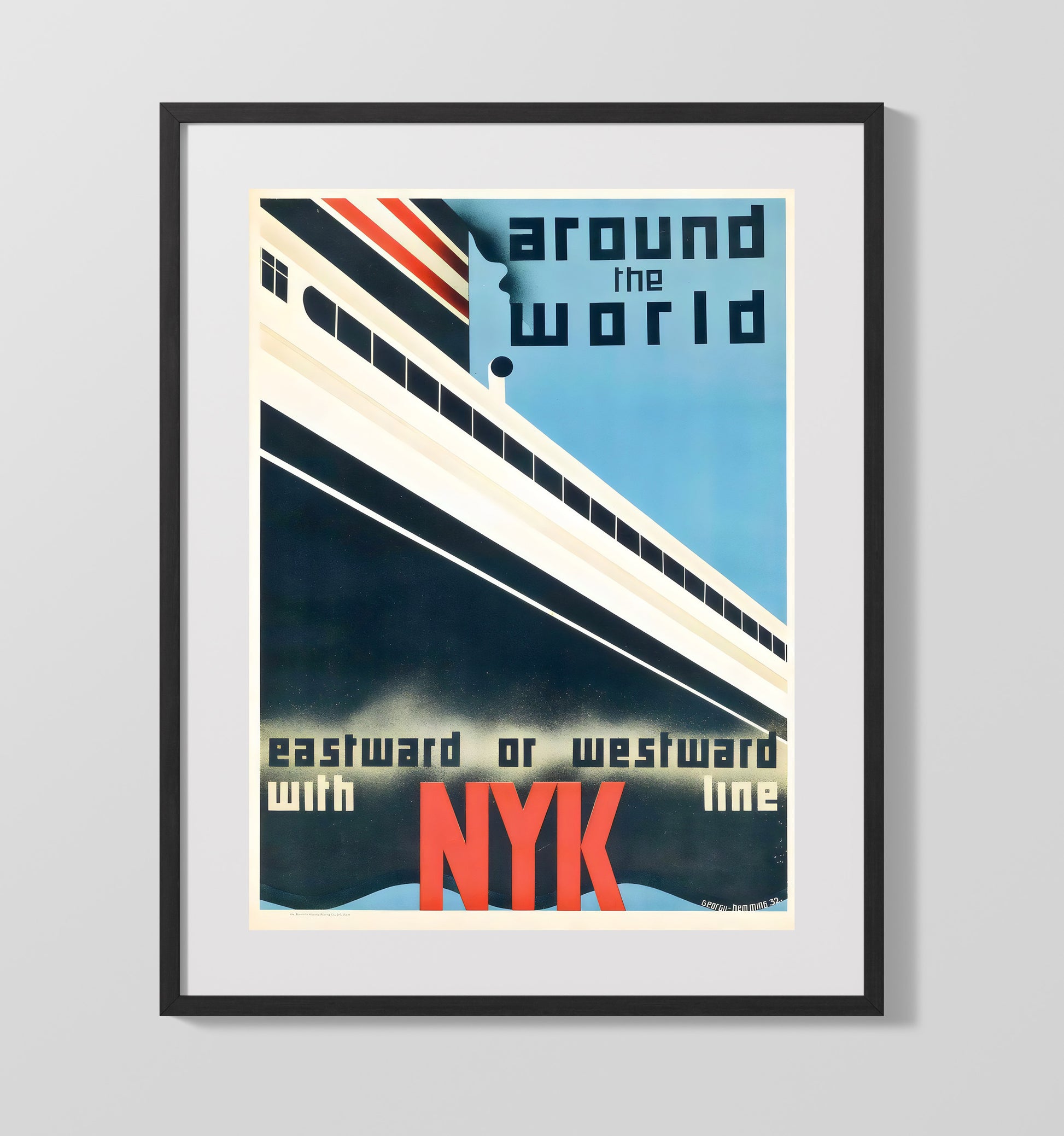 NYK Around the World Cruise Vintage Travel Print 16x20 Gallery Frame travel wall art print