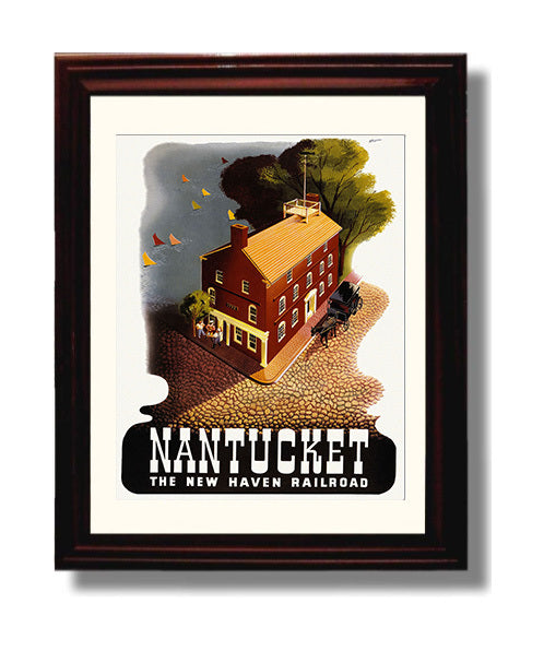 Nantucket Railroad Vintage Travel Print 8x10 Beveled Frame travel wall art print
