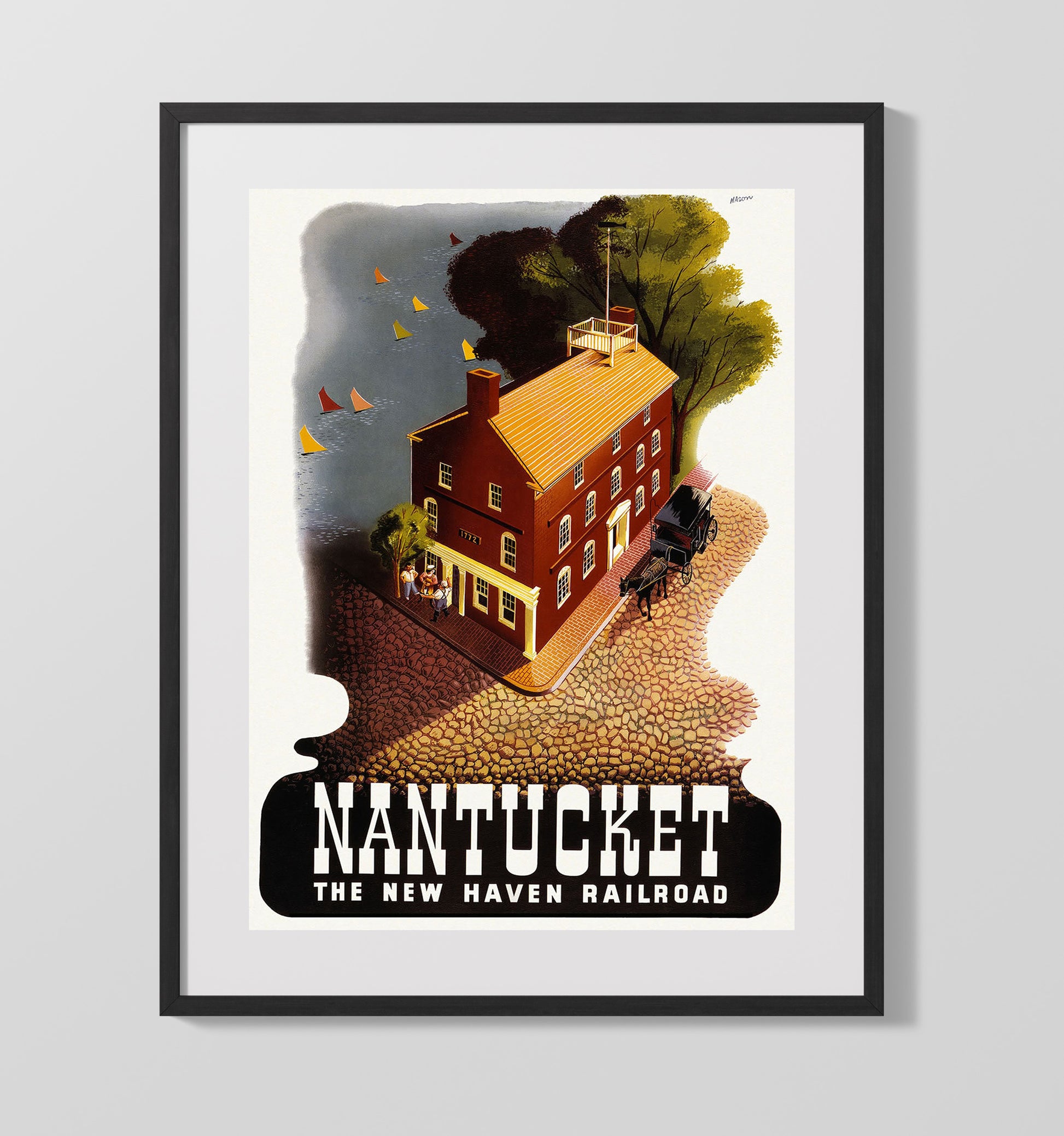 Nantucket Railroad Vintage Travel Print 16x20 Gallery Frame travel wall art print