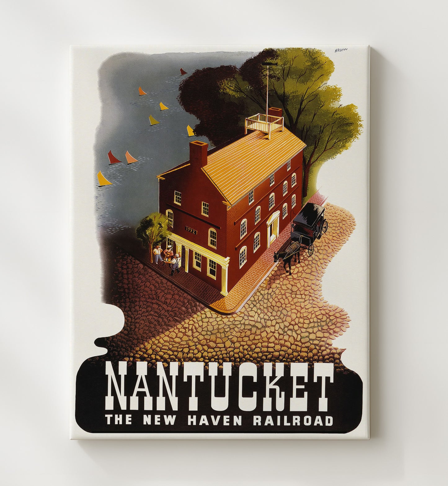 Nantucket Railroad Vintage Travel Print 20x24 Canvas travel wall art print