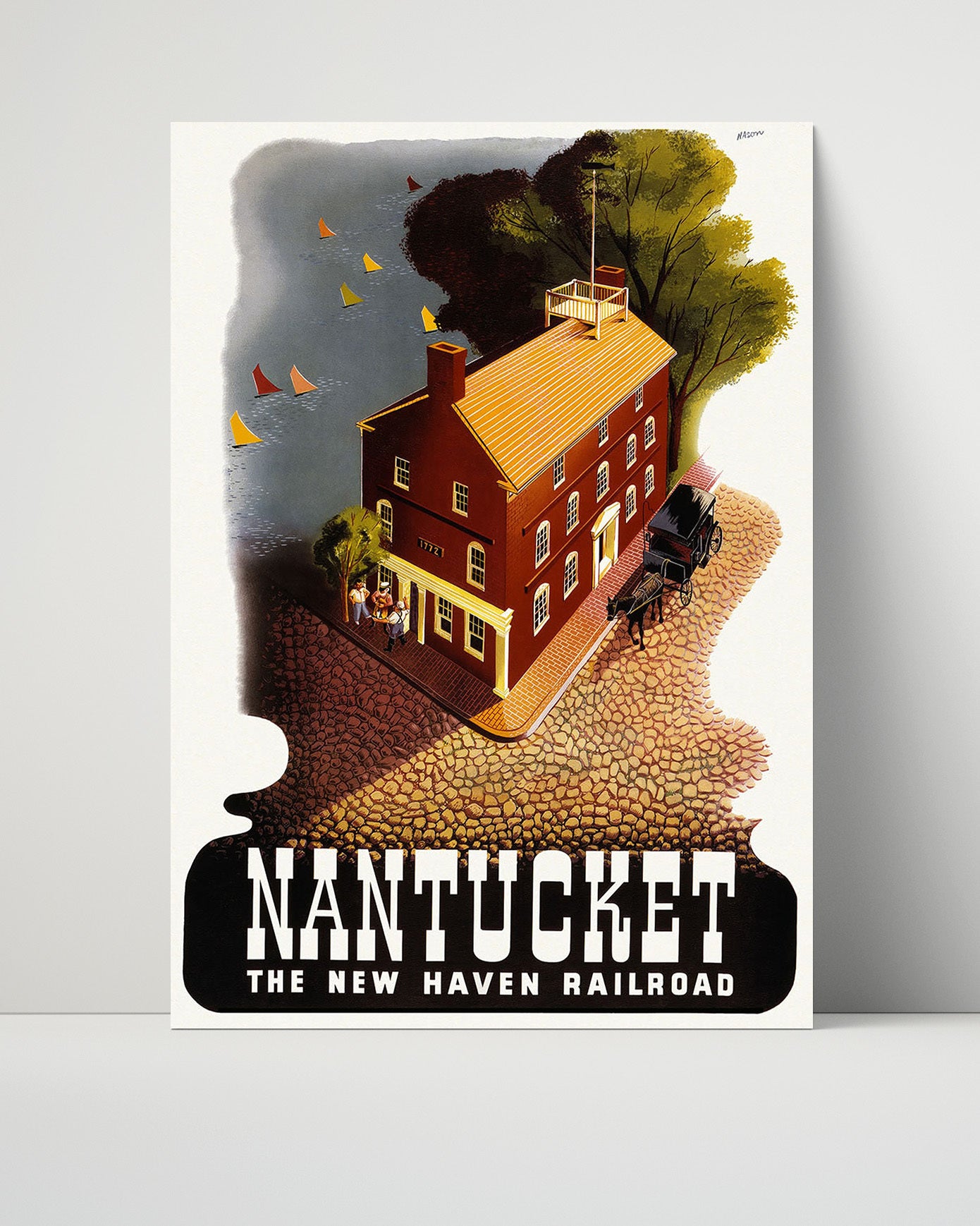 Nantucket Railroad Vintage Travel Print 16x20 Unframed Print travel wall art print