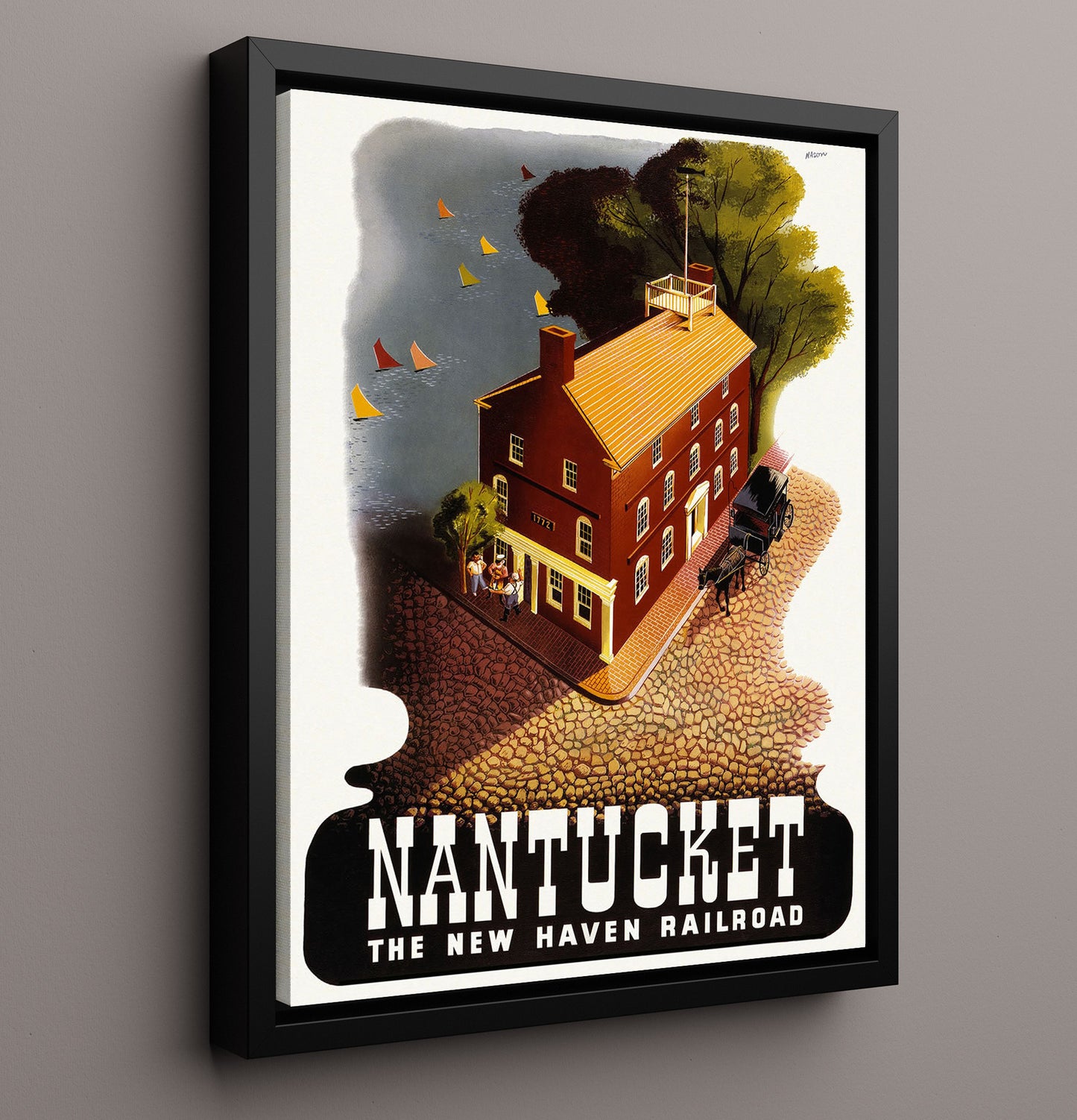 Nantucket Railroad Vintage Travel Print 16x20 Framed Canvas travel wall art print