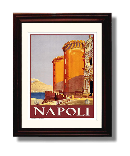 Napoli Castle Vintage Travel Print 8x10 Beveled Frame travel wall art print