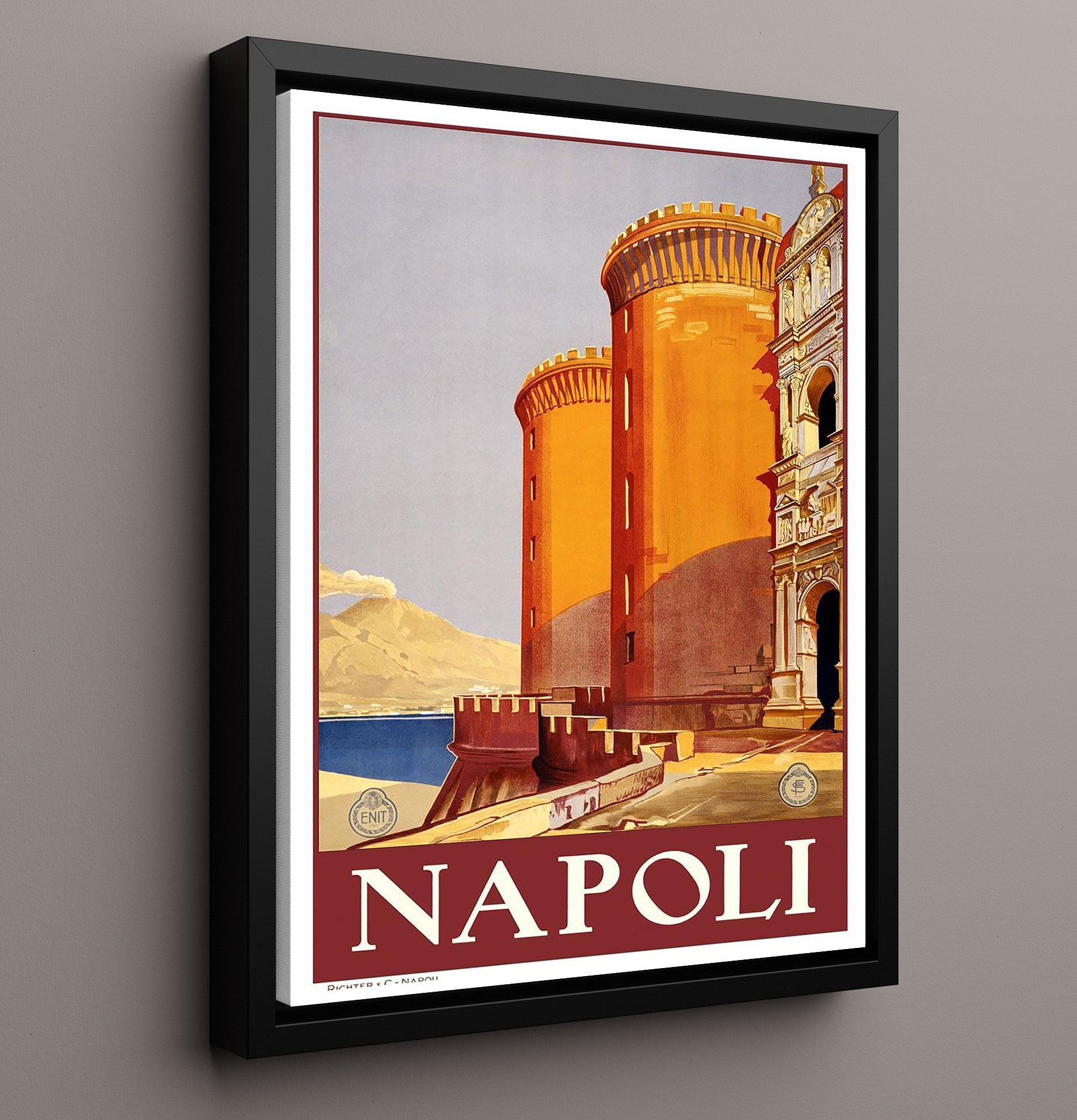 Napoli Castle Vintage Travel Print 16x20 Framed Canvas travel wall art print