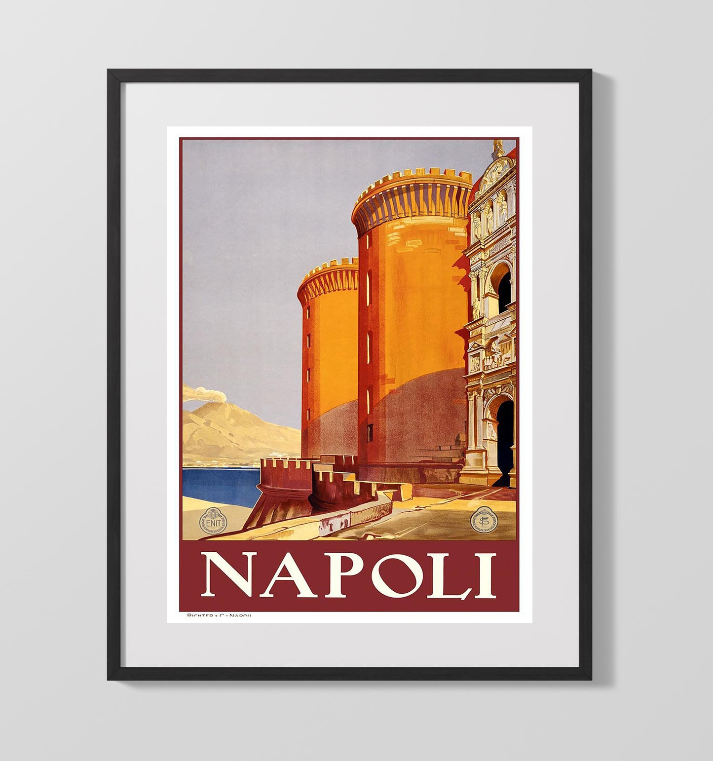 Napoli Castle Vintage Travel Print 16x20 Gallery Frame travel wall art print