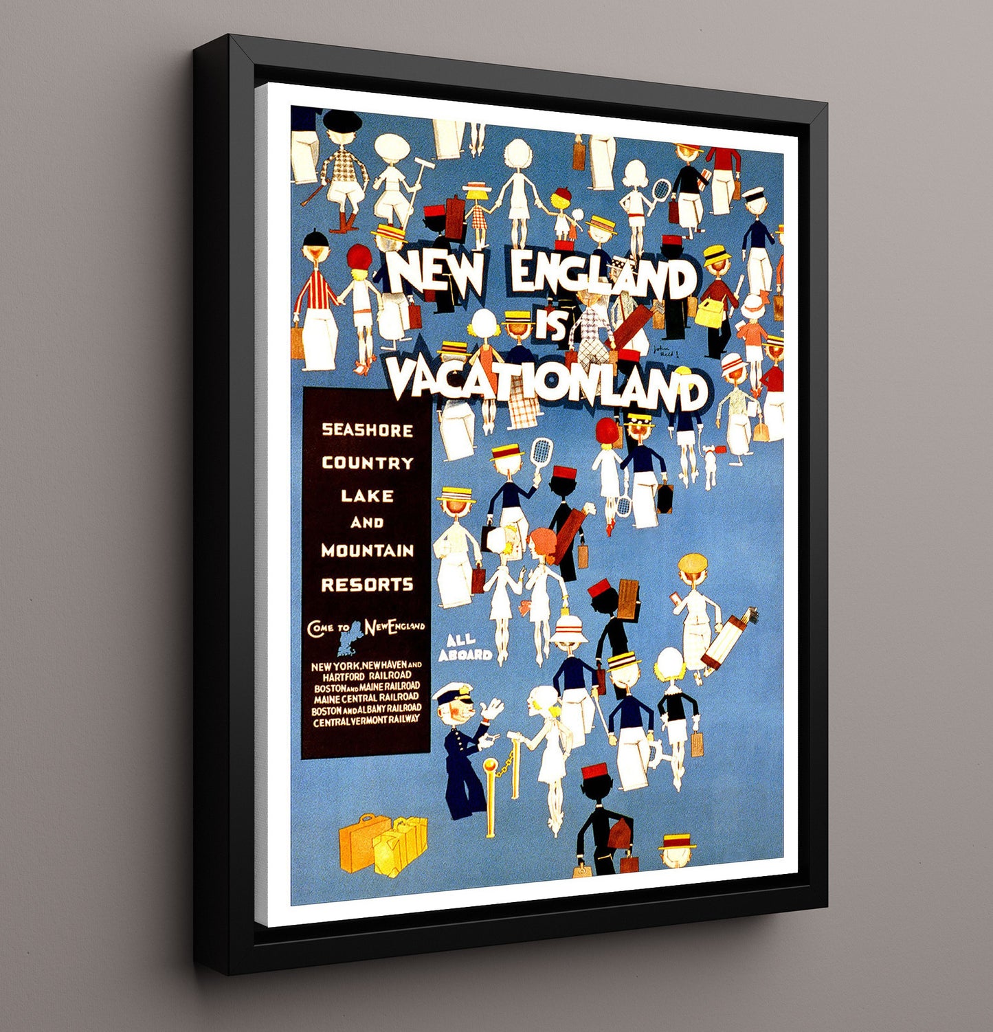 New England Vacationland Vintage Travel Print 16x20 Framed Canvas travel wall art print