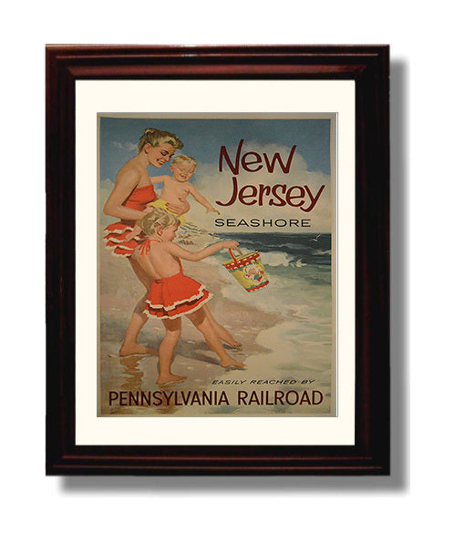 New Jersey Seashore Vintage Travel Print 8x10 Beveled Frame travel wall art print