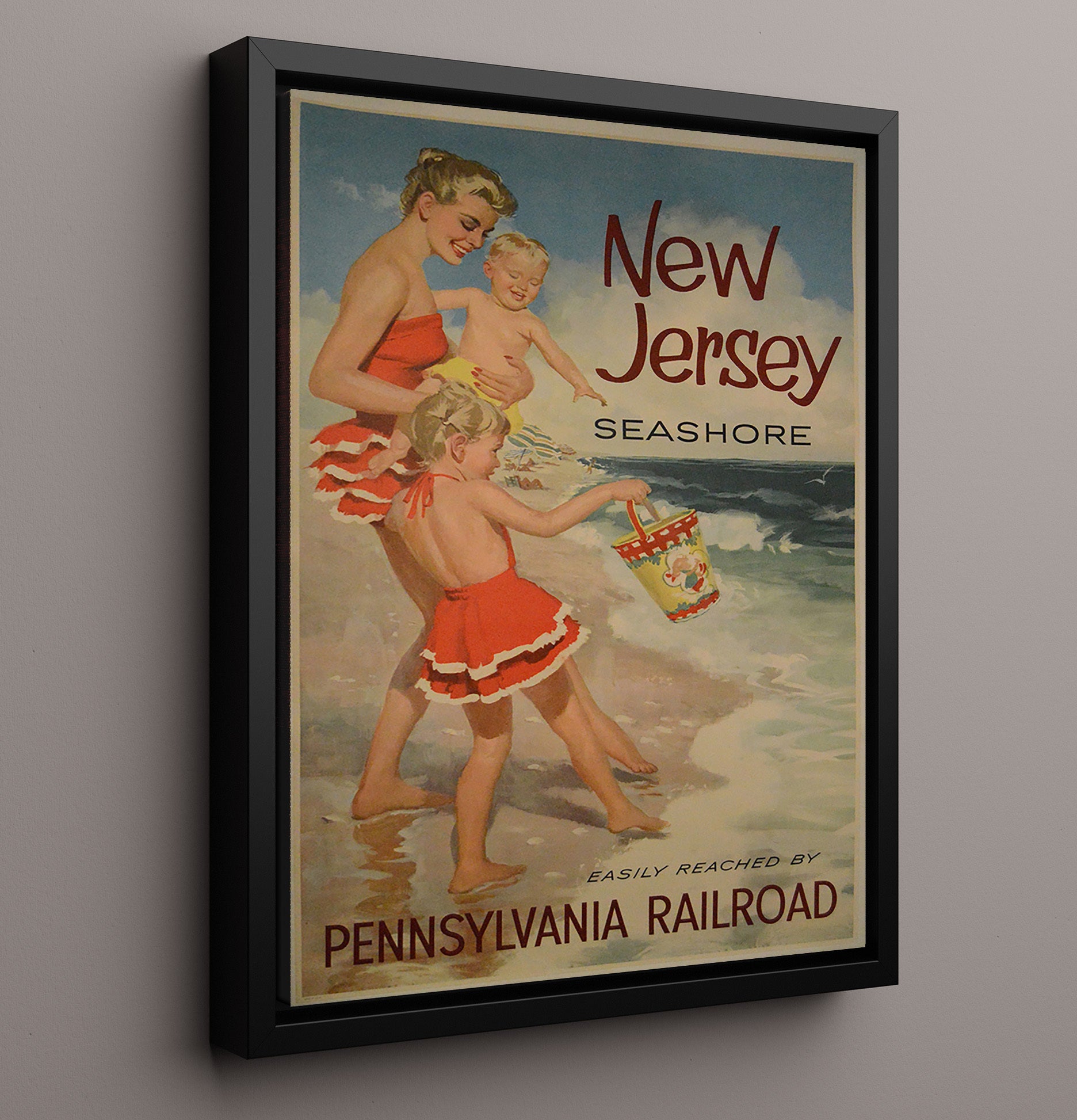New Jersey Seashore Vintage Travel Print 16x20 Framed Canvas travel wall art print