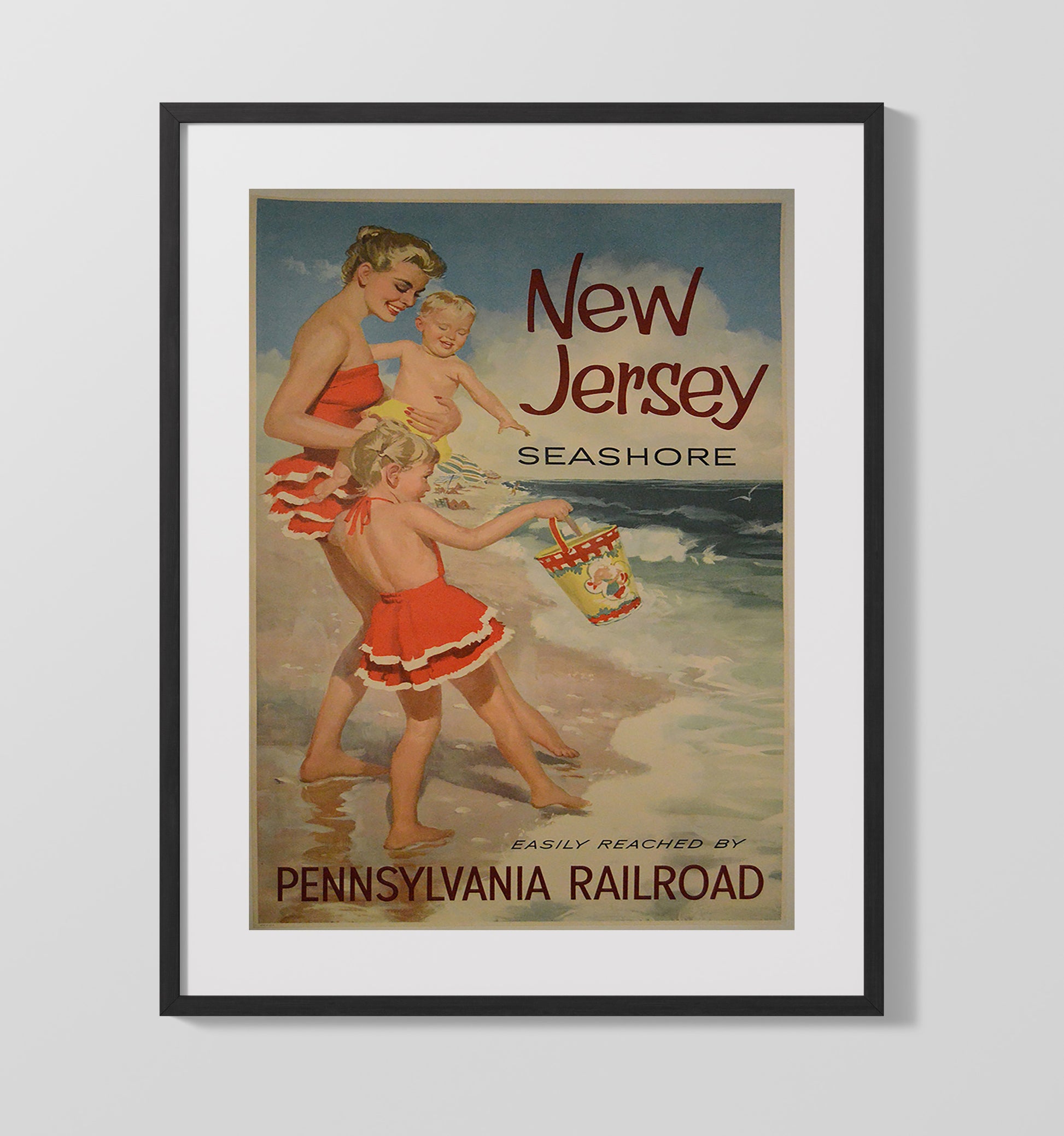 New Jersey Seashore Vintage Travel Print 16x20 Gallery Frame travel wall art print