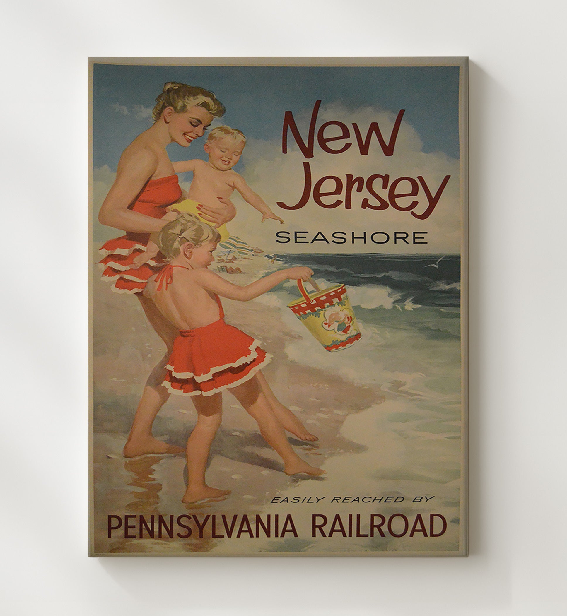 New Jersey Seashore Vintage Travel Print 20x24 Canvas travel wall art print